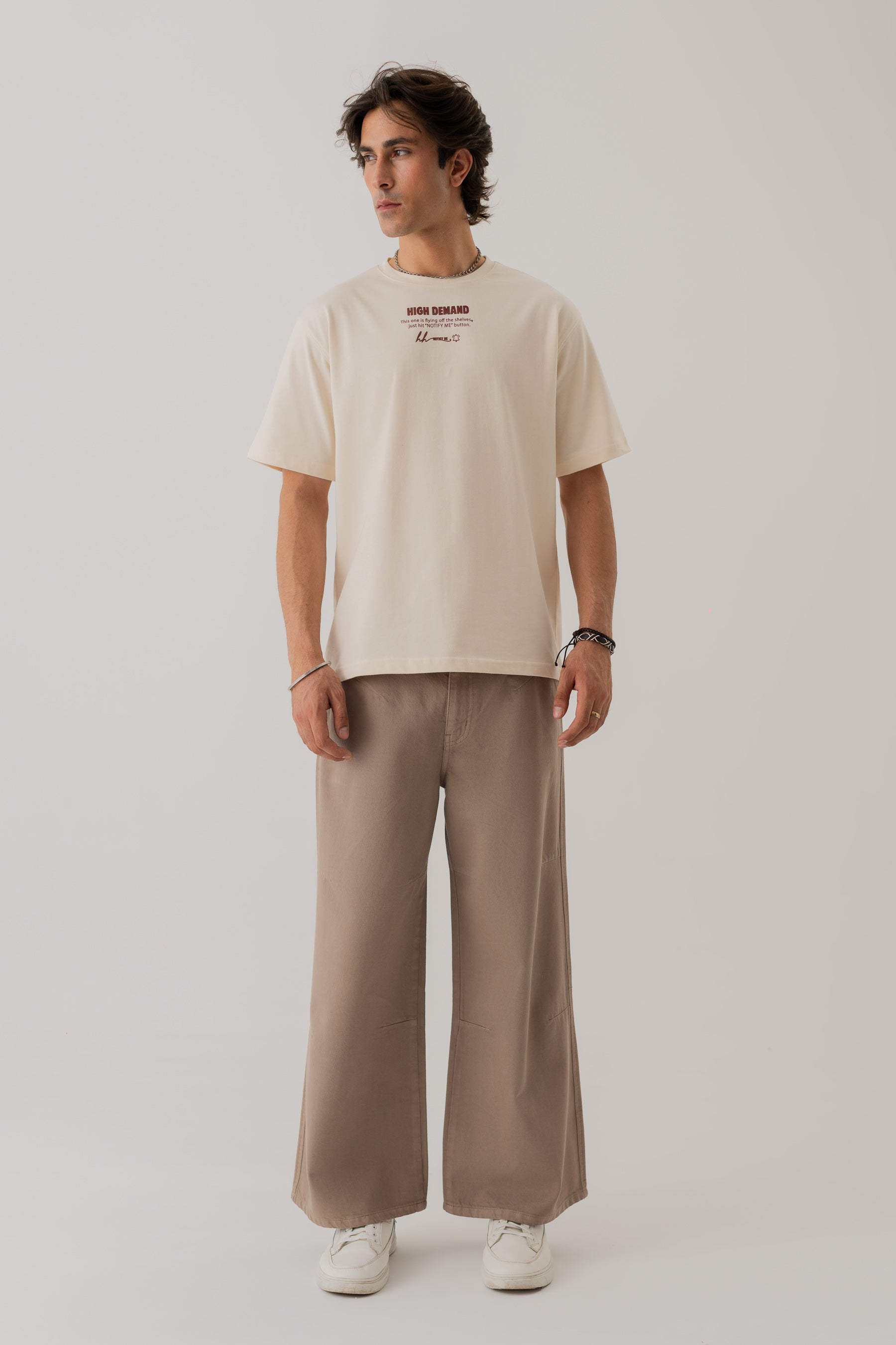 Beige Regular Fit Statement T-Shirt - Hustle N Holla