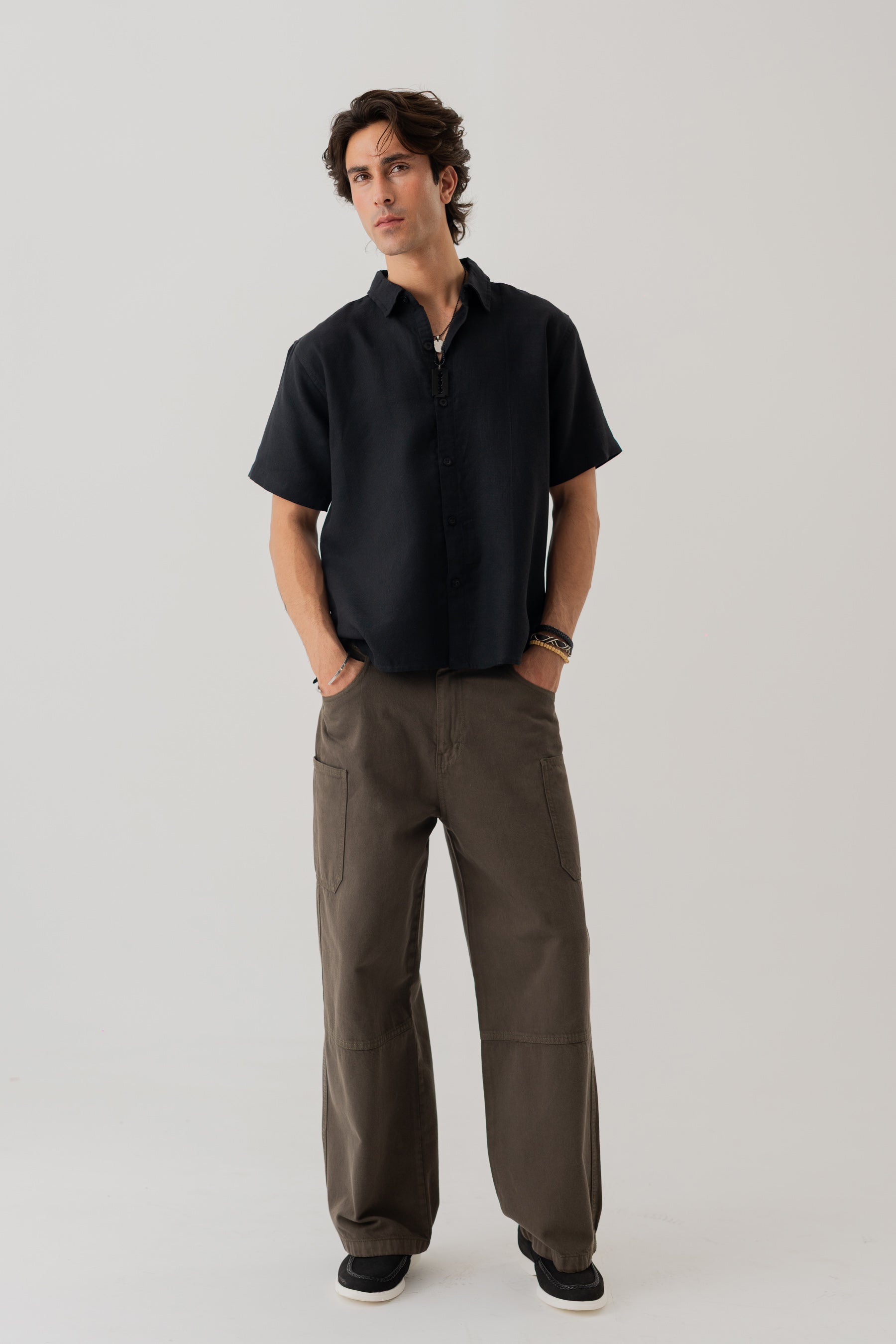Black Cotton Linen Relaxed Fit Shirt - Hustle N Holla