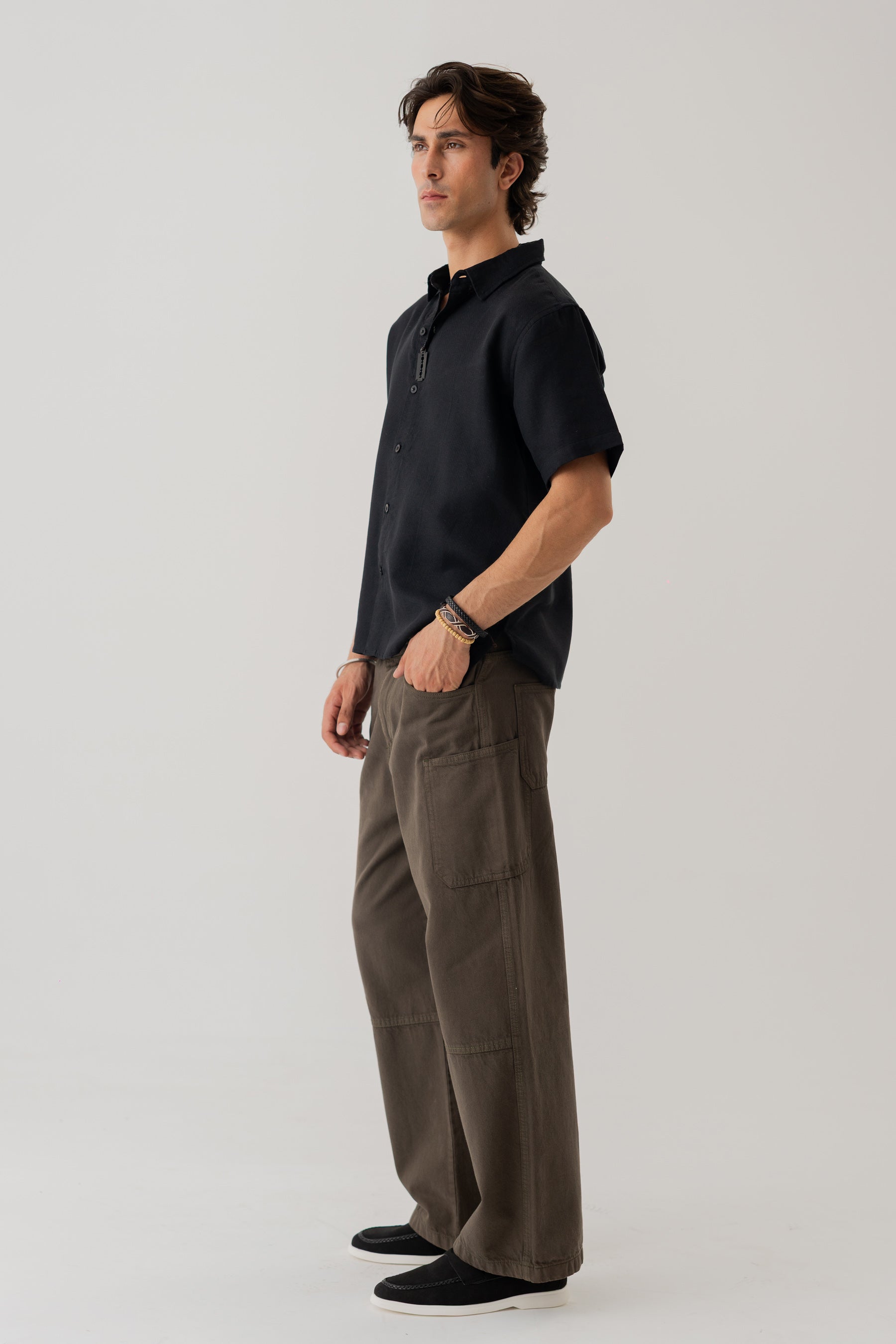 Black Cotton Linen Relaxed Fit Shirt - Hustle N Holla