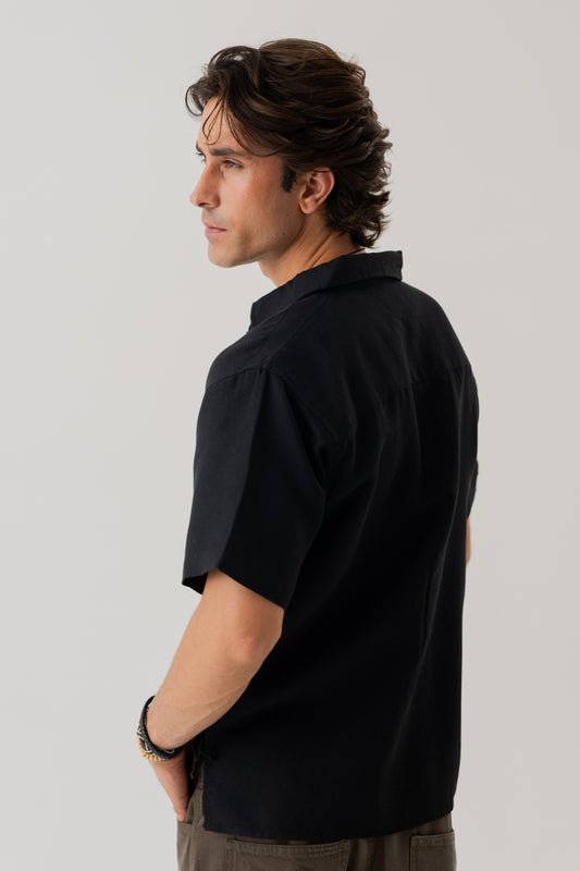 Black Cotton Linen Relaxed Fit Shirt - Hustle N Holla