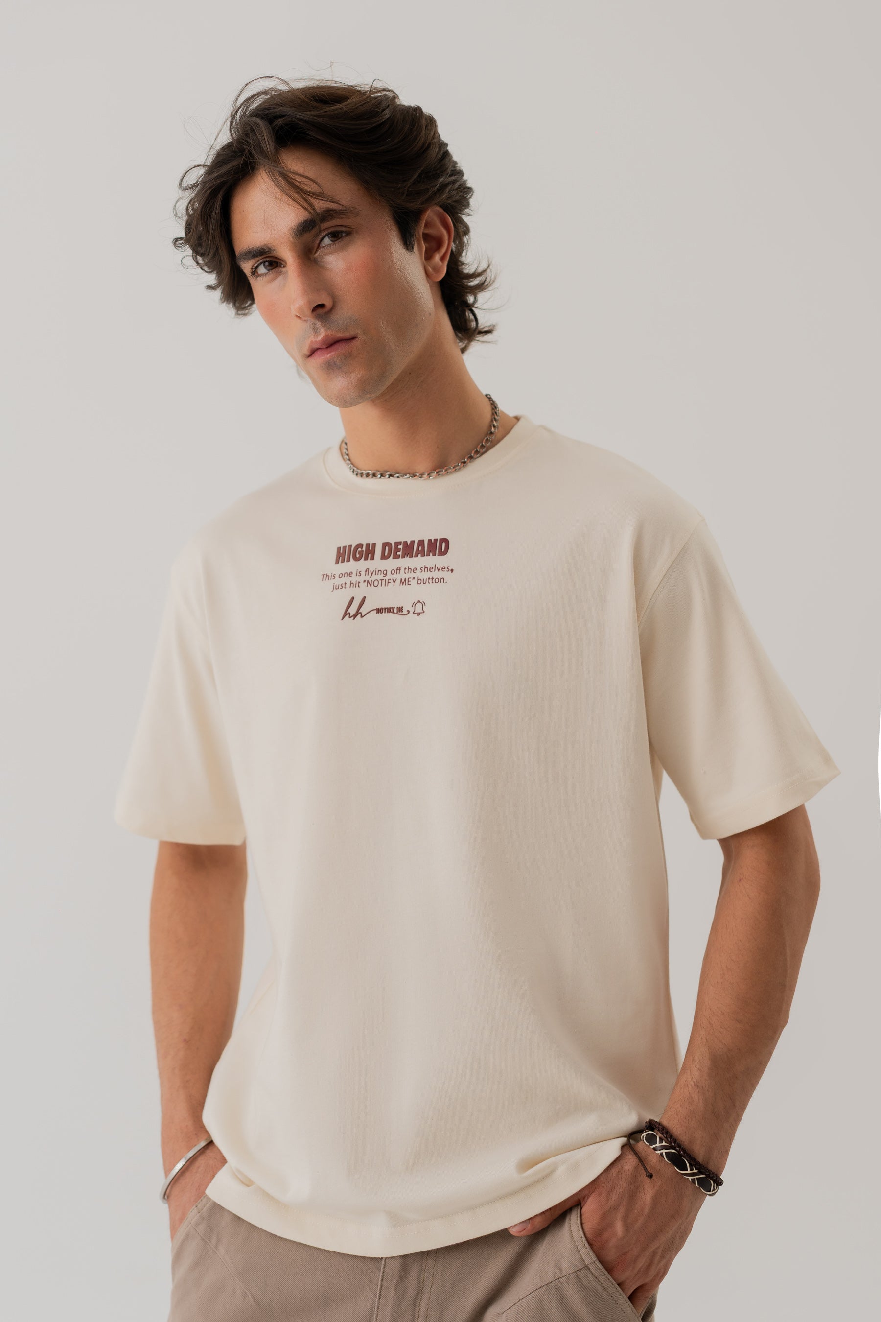 Beige Regular Fit Statement T-Shirt - Hustle N Holla