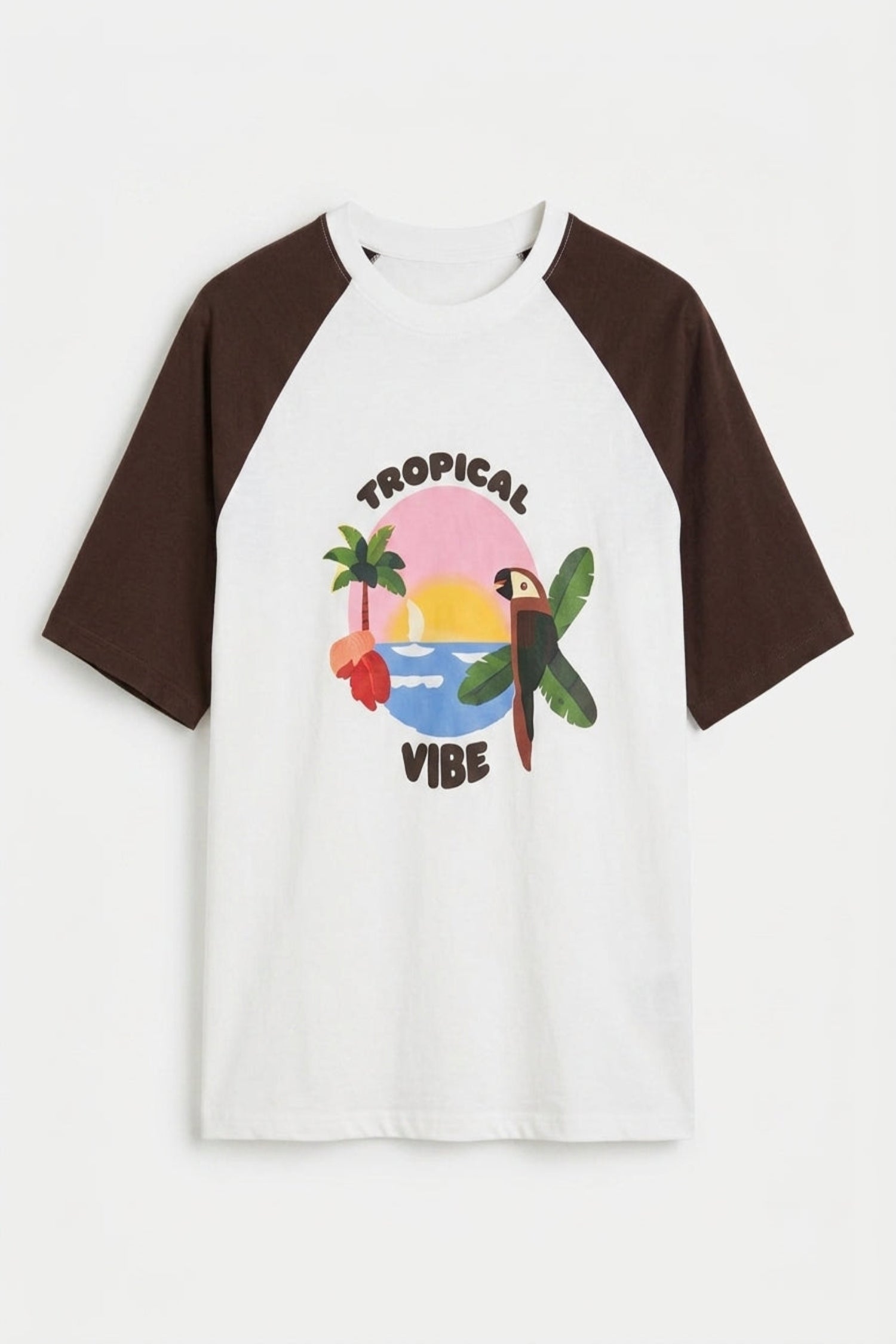 White & Reddish Brown Raglan Boxy Graphic T-Shirt - Hustle N Holla
