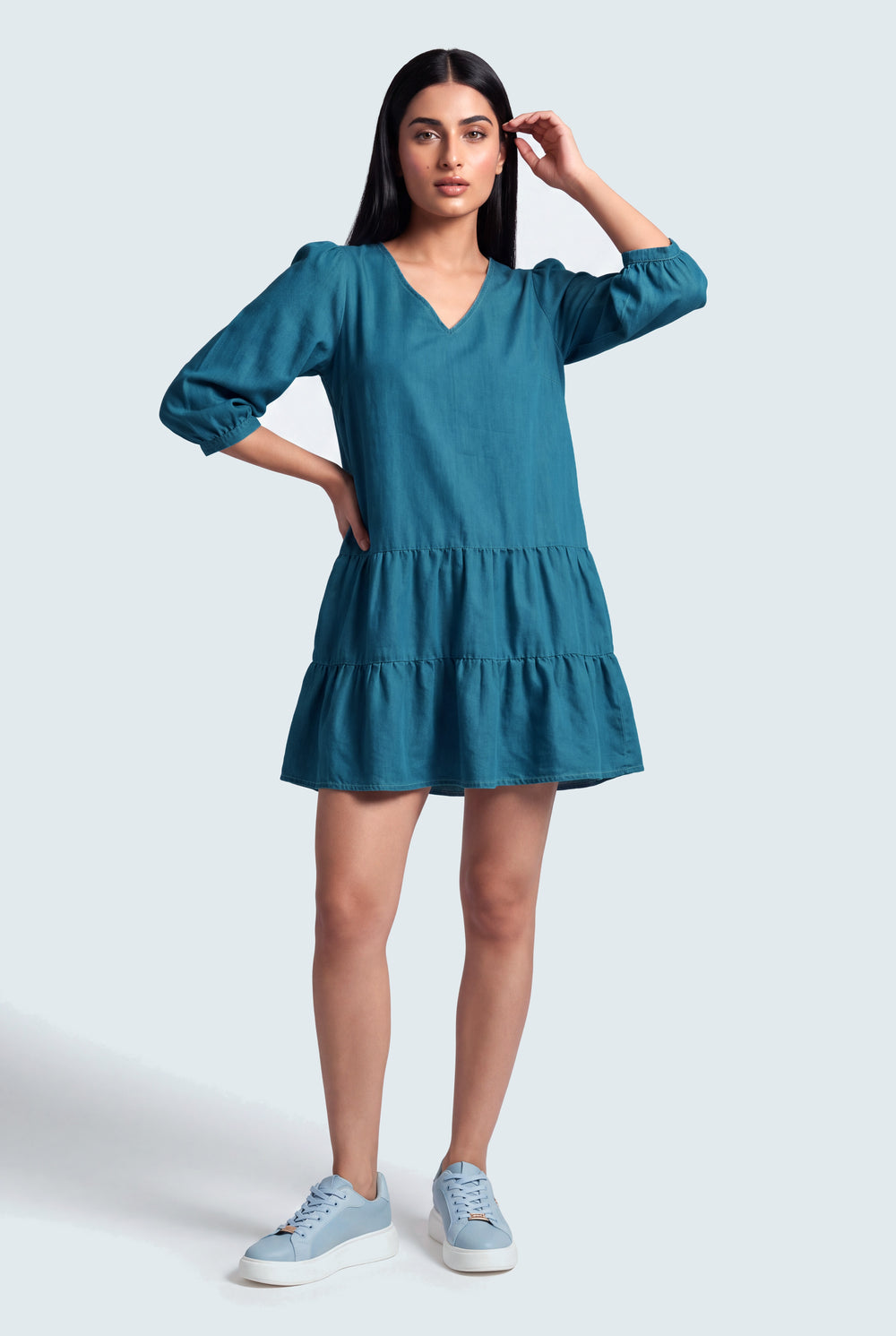 Tiered Chambray Mini Dress - Hustle N Holla