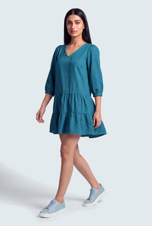 Tiered Chambray Mini Dress - Hustle N Holla