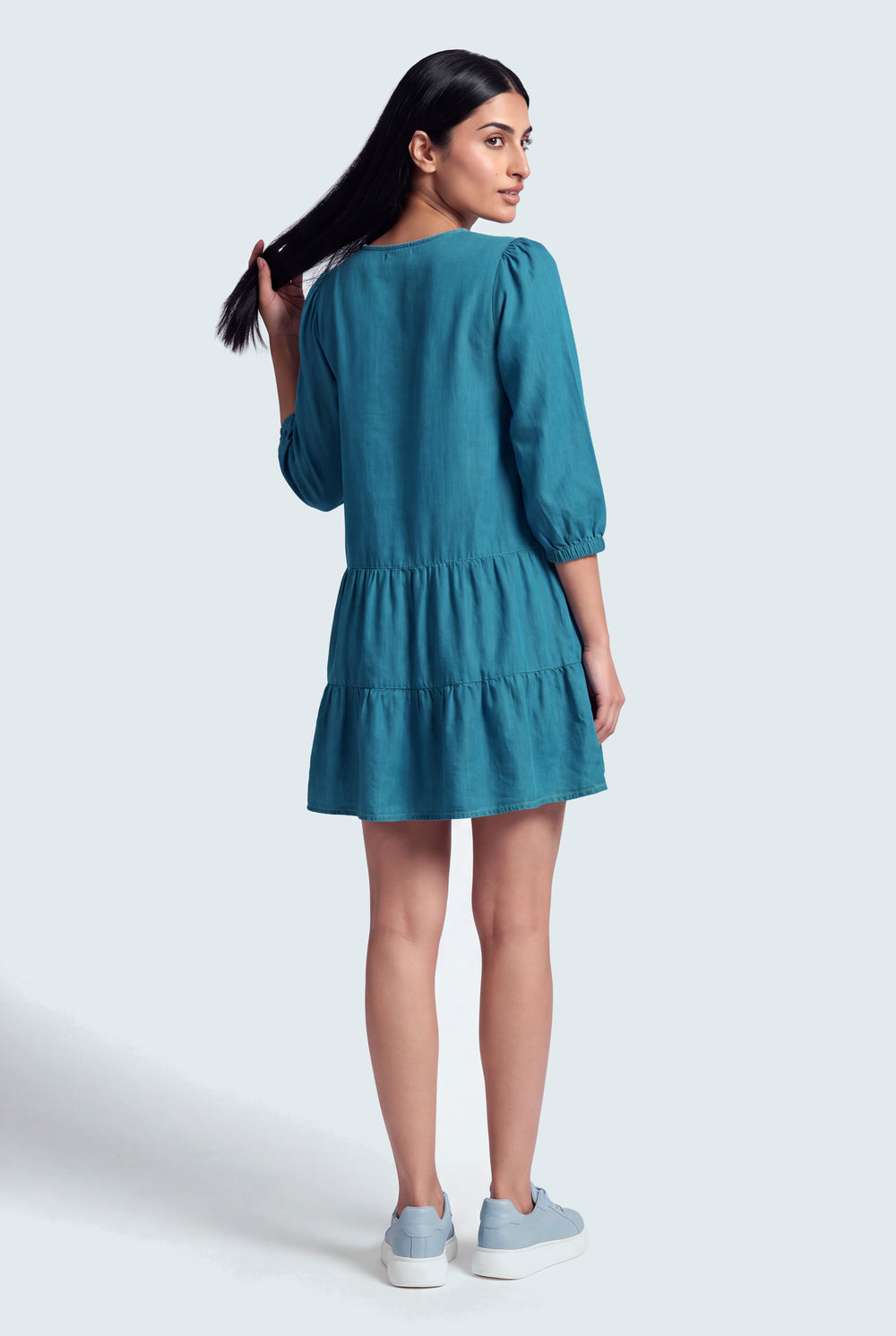 Tiered Chambray Mini Dress - Hustle N Holla