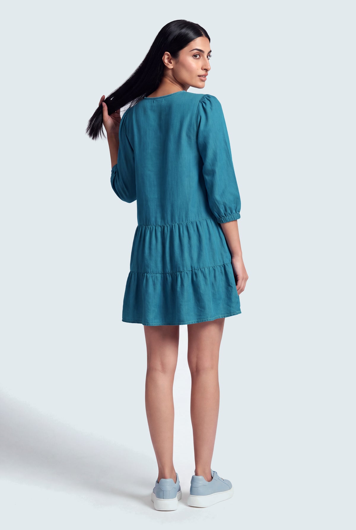 Tiered Chambray Mini Dress - Hustle N Holla