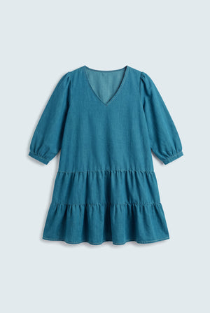 Tiered Chambray Mini Dress - Hustle N Holla