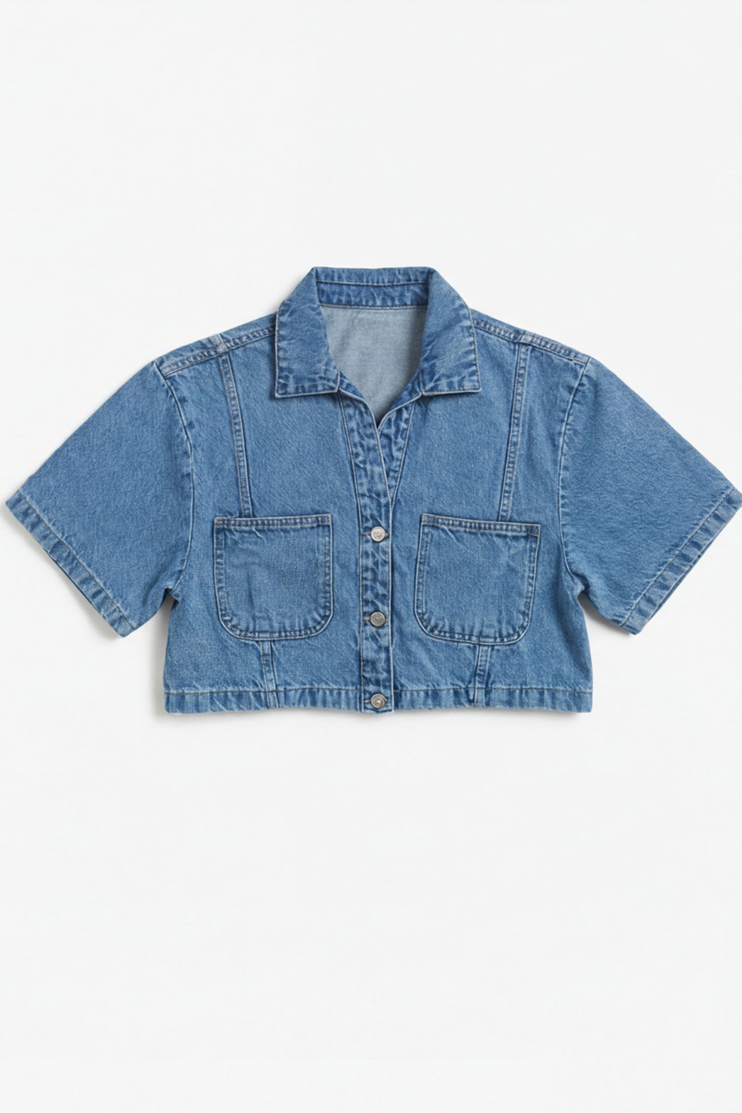 Light Blue Relaxed Fit Crop Denim Shirt - Hustle N Holla