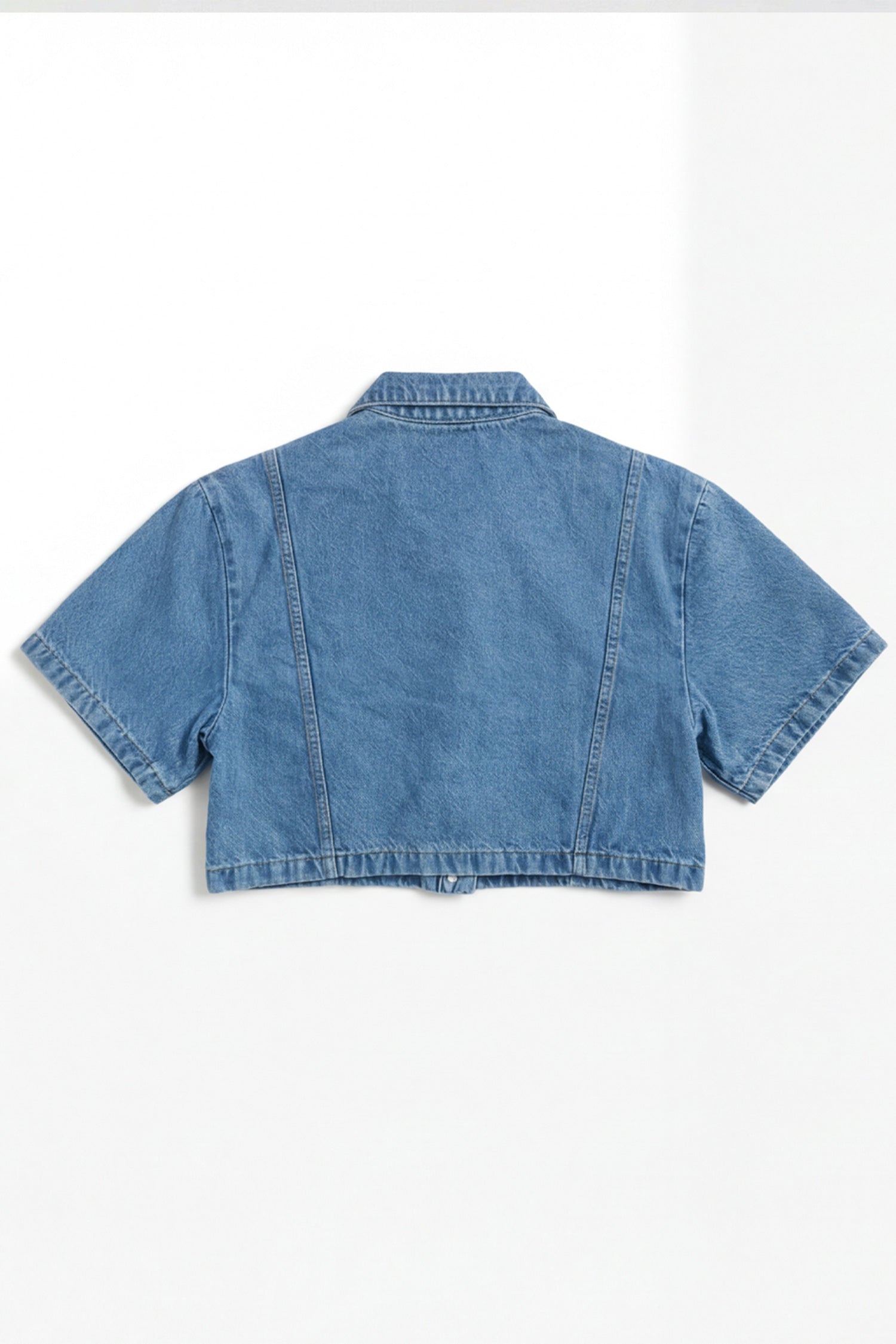Light Blue Relaxed Fit Crop Denim Shirt - Hustle N Holla