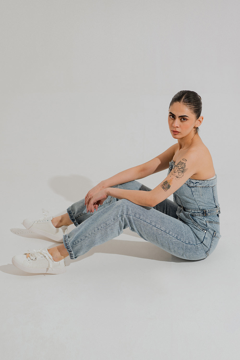 Light Washed Slim Fit Corset Jumpsuit - Hustle N Holla