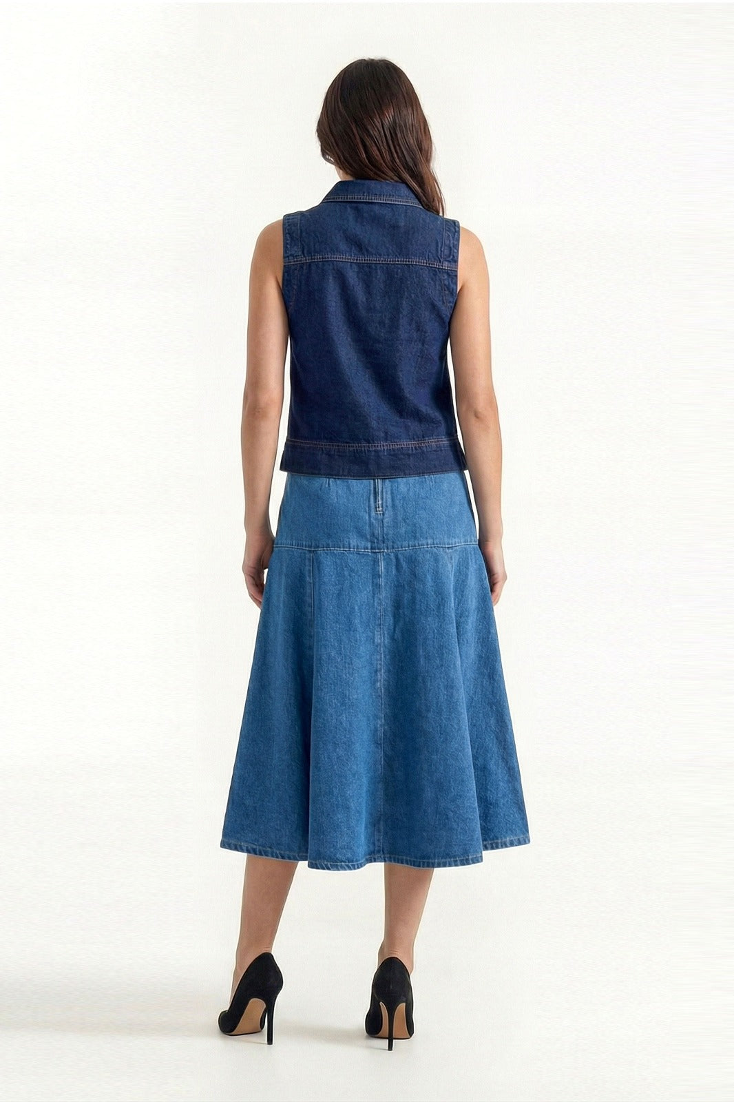 Mid Blue Panelled Maxi Denim Skirt - Hustle N Holla