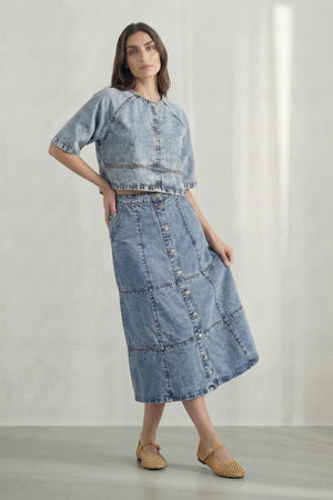 Light Blue Acid Washed Buttoned Maxi Skirt - Hustle N Holla