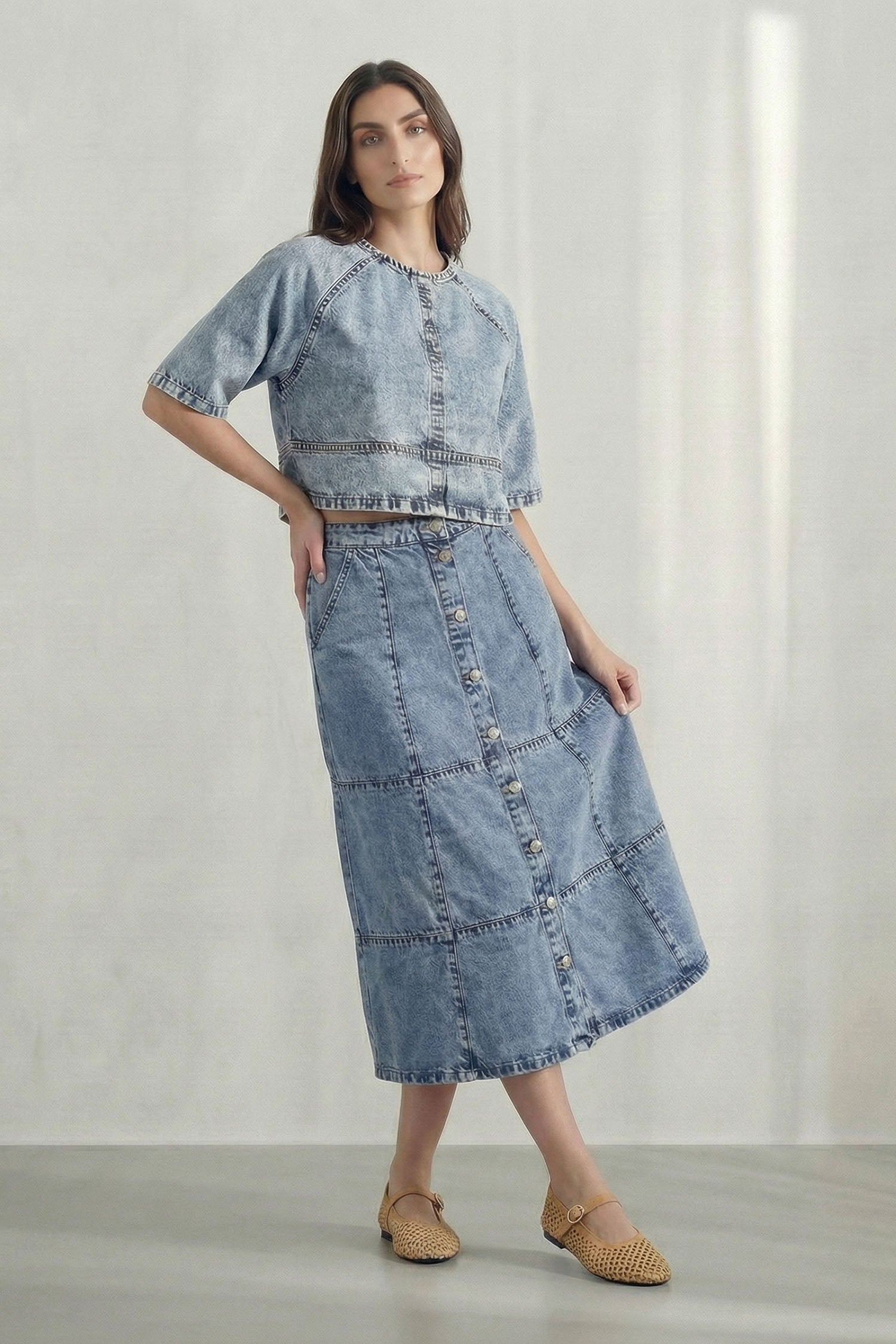 Light Blue Acid Washed Boxy Fit Denim Top - Hustle N Holla