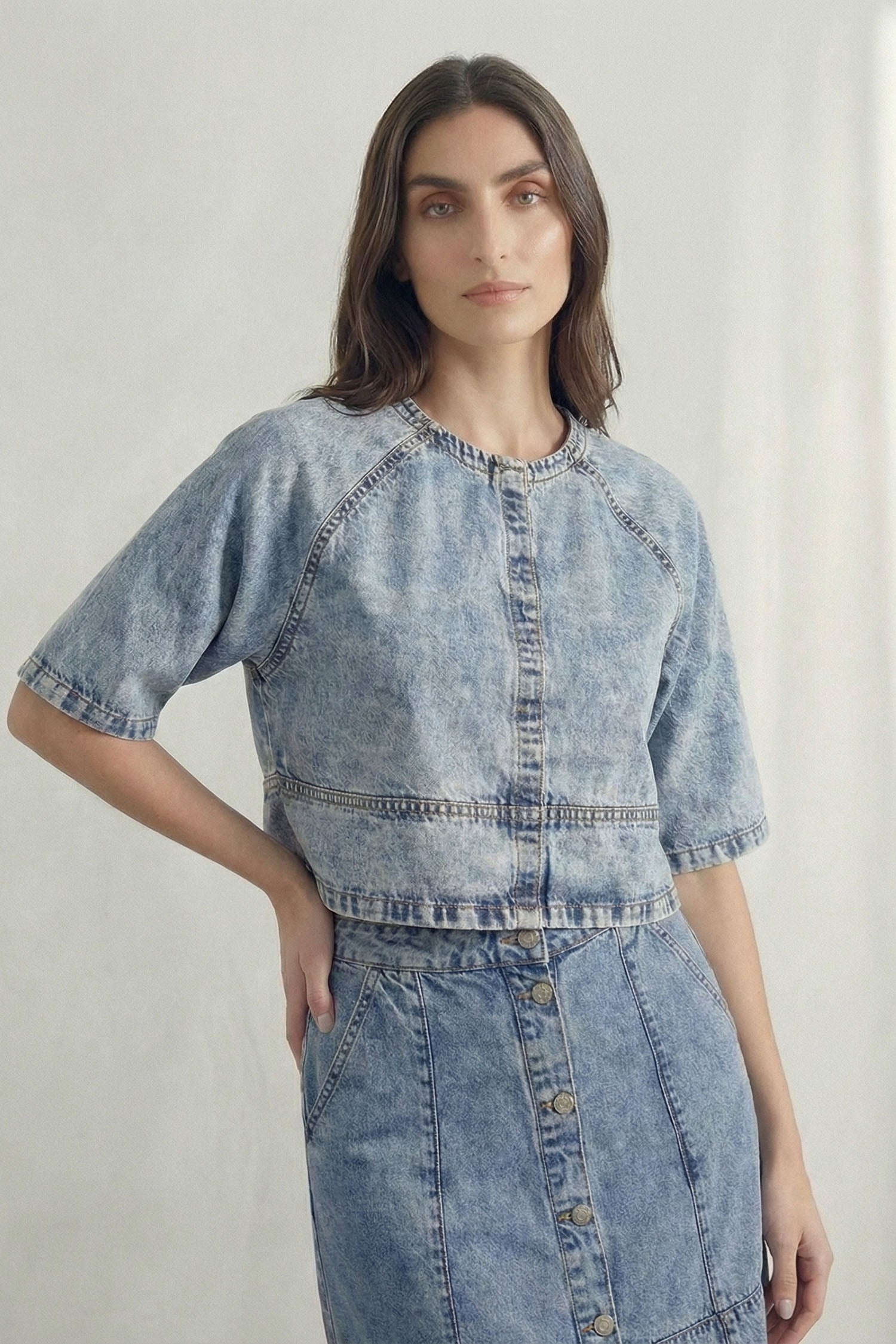 Light Blue Acid Washed Boxy Fit Denim Top - Hustle N Holla