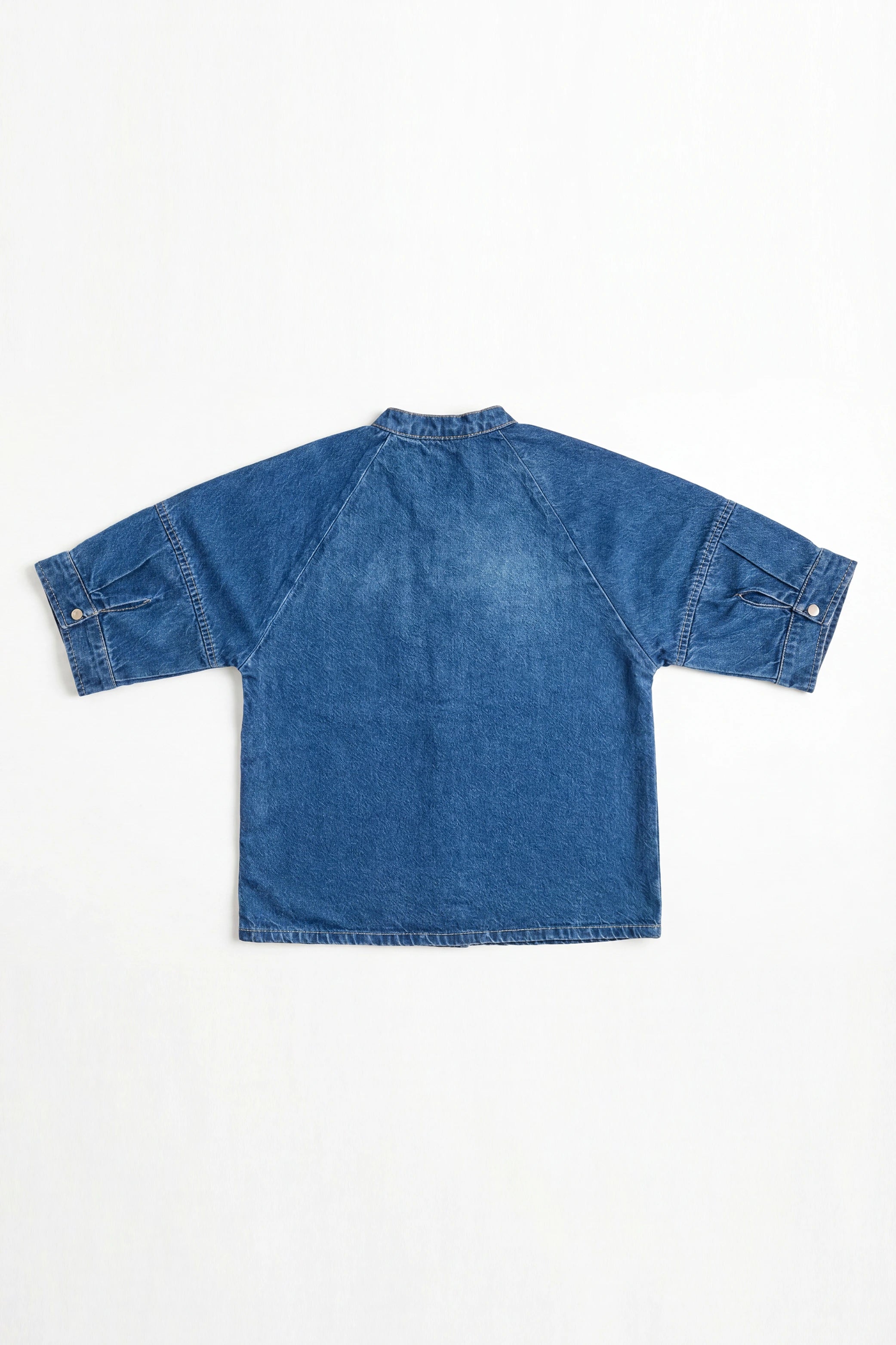 Mid Blue Relaxed Fit Puffy Sleeves Denim Top - Hustle N Holla