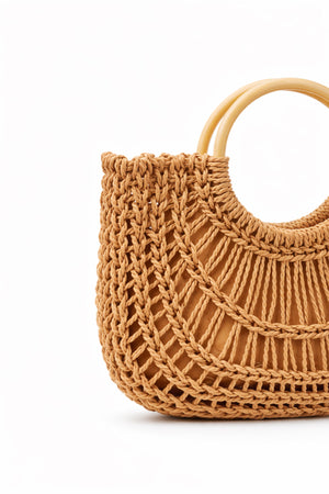 Tan Woven Top Handle Tote Bag - Hustle N Holla