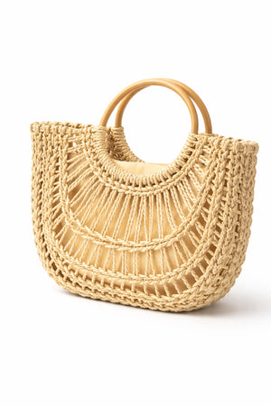 Cream Woven Top Handle Tote Bag - Hustle N Holla