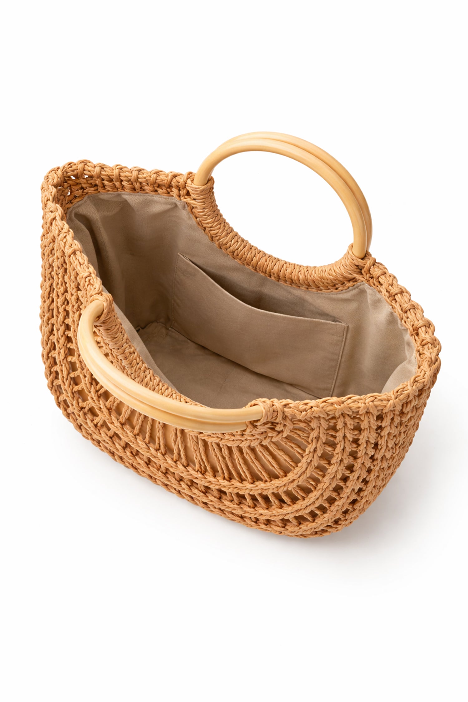 Tan Woven Top Handle Tote Bag