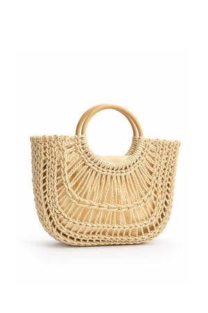 Cream Woven Top Handle Tote Bag - Hustle N Holla