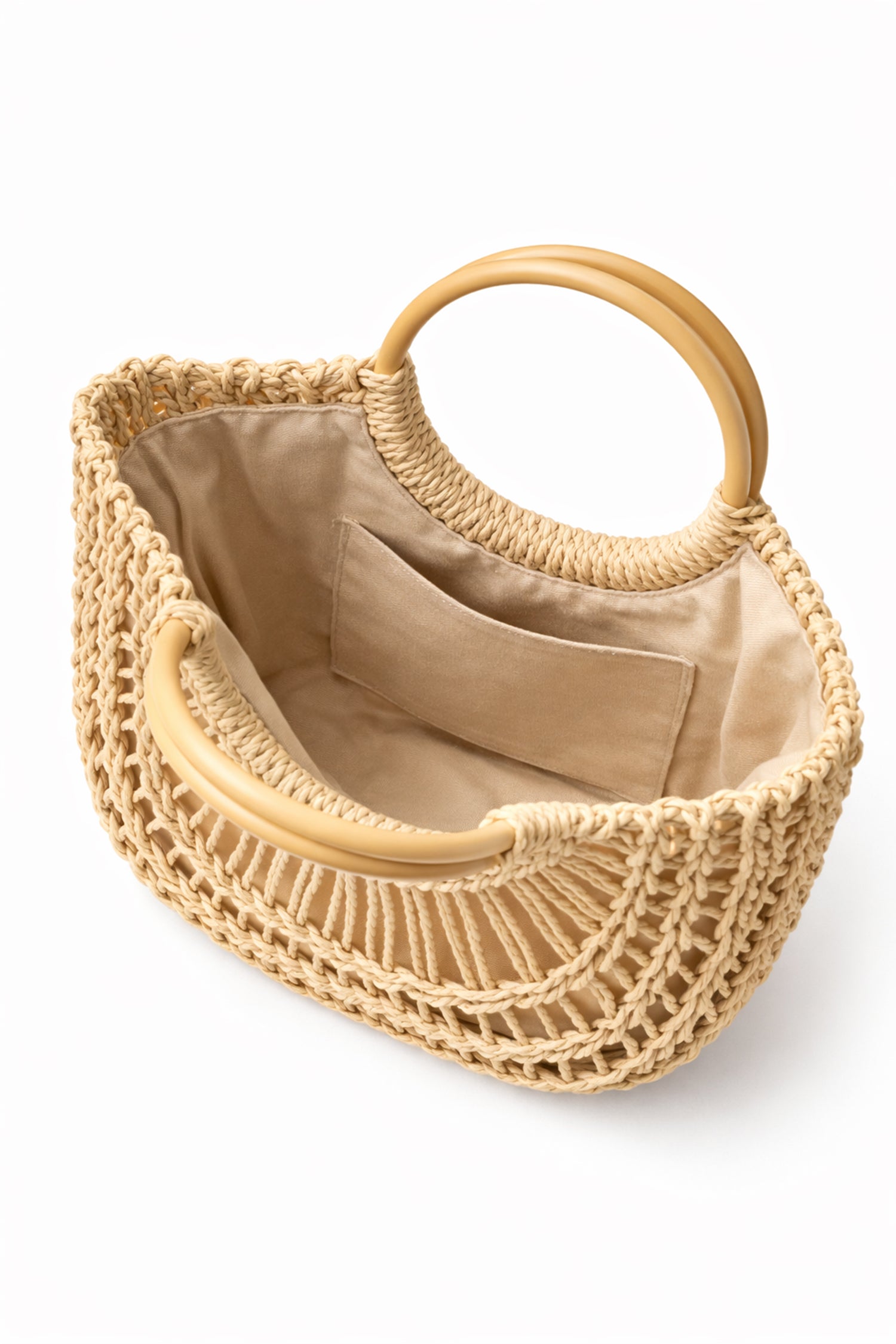 Cream Woven Top Handle Tote Bag