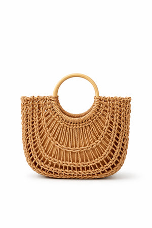 Tan Woven Top Handle Tote Bag - Hustle N Holla