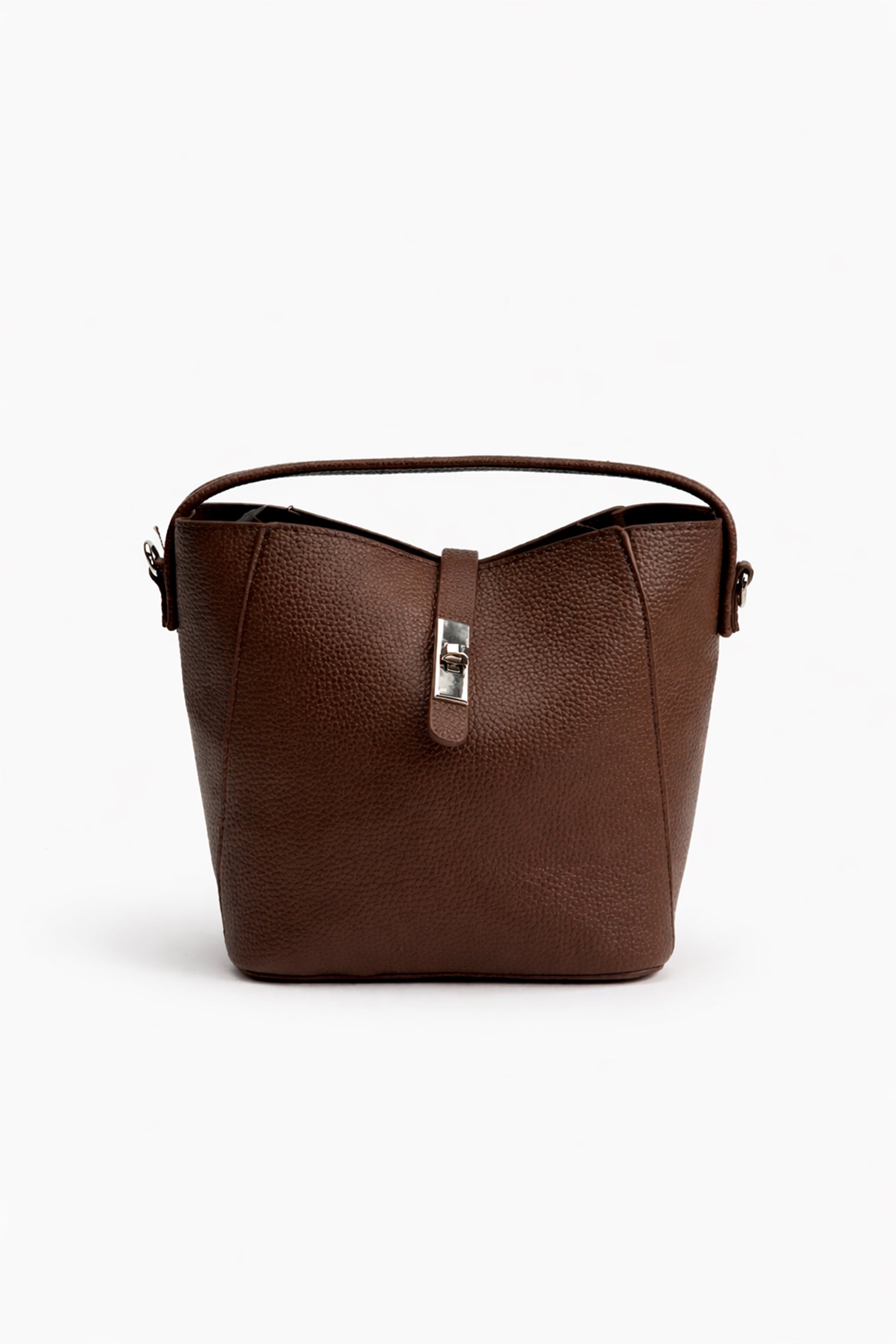 Brown Structured Bucket Bag with Detachable Pouch - Hustle N Holla