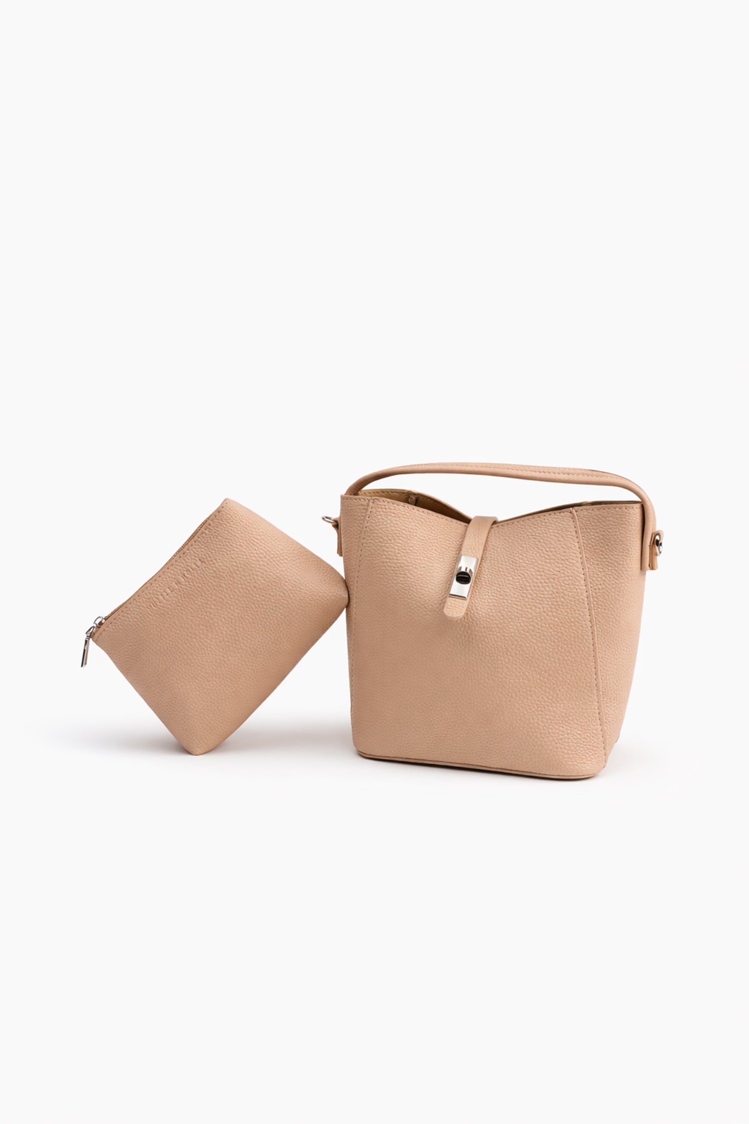 Pink Structured Bucket Bag with Detachable Pouch - Hustle N Holla