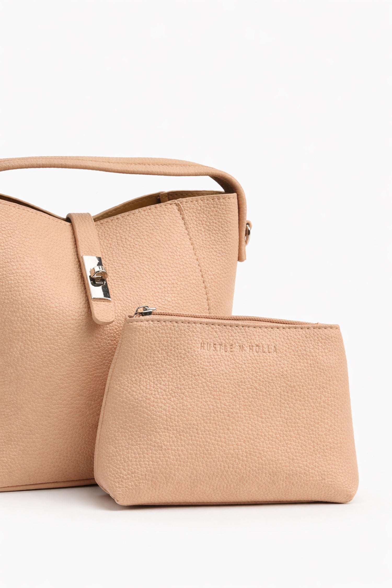 Pink Structured Bucket Bag with Detachable Pouch