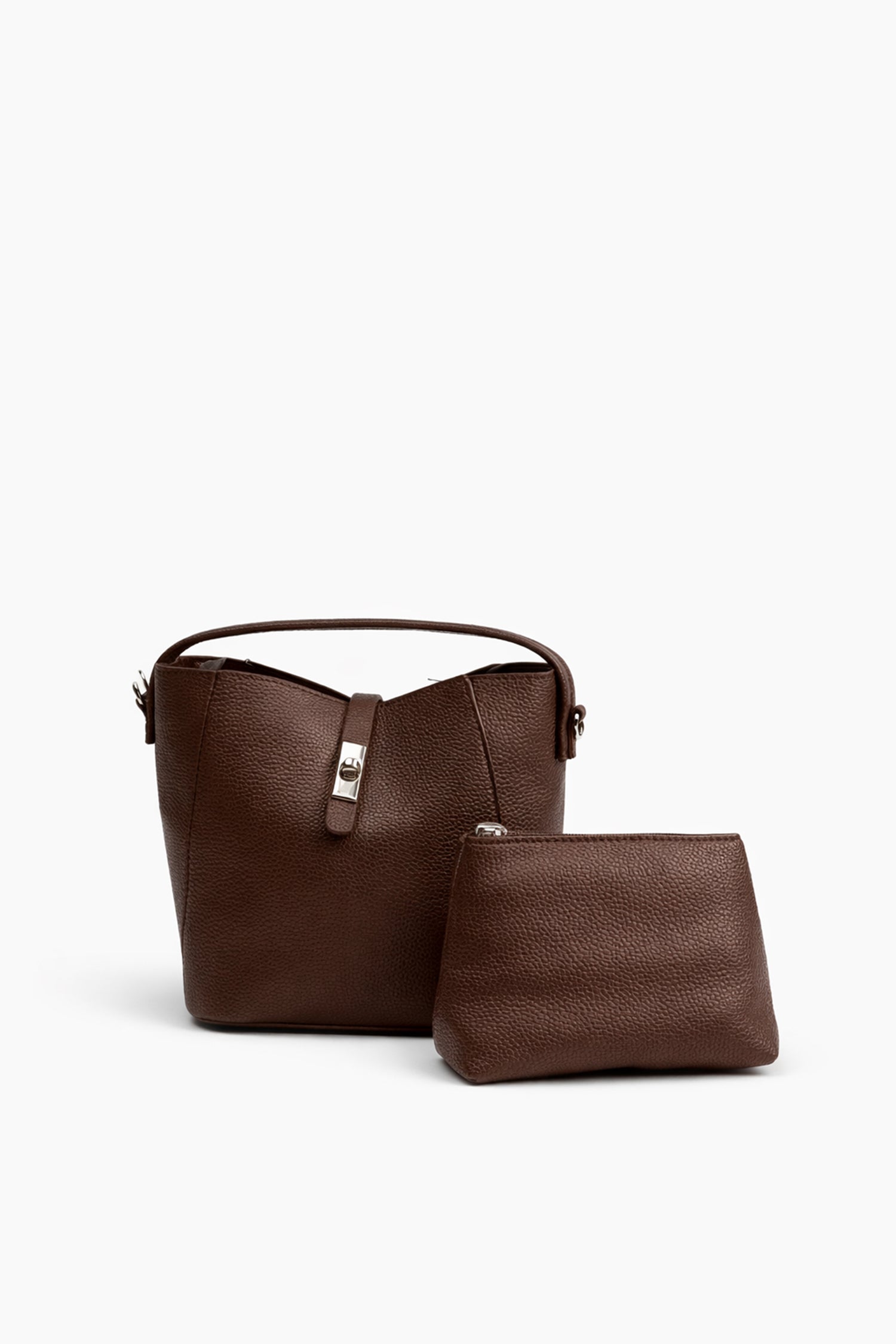 Brown Structured Bucket Bag with Detachable Pouch - Hustle N Holla