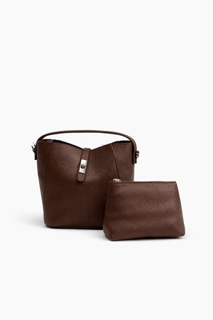 Brown Structured Bucket Bag With Detachable Pouch - Hustle N Holla
