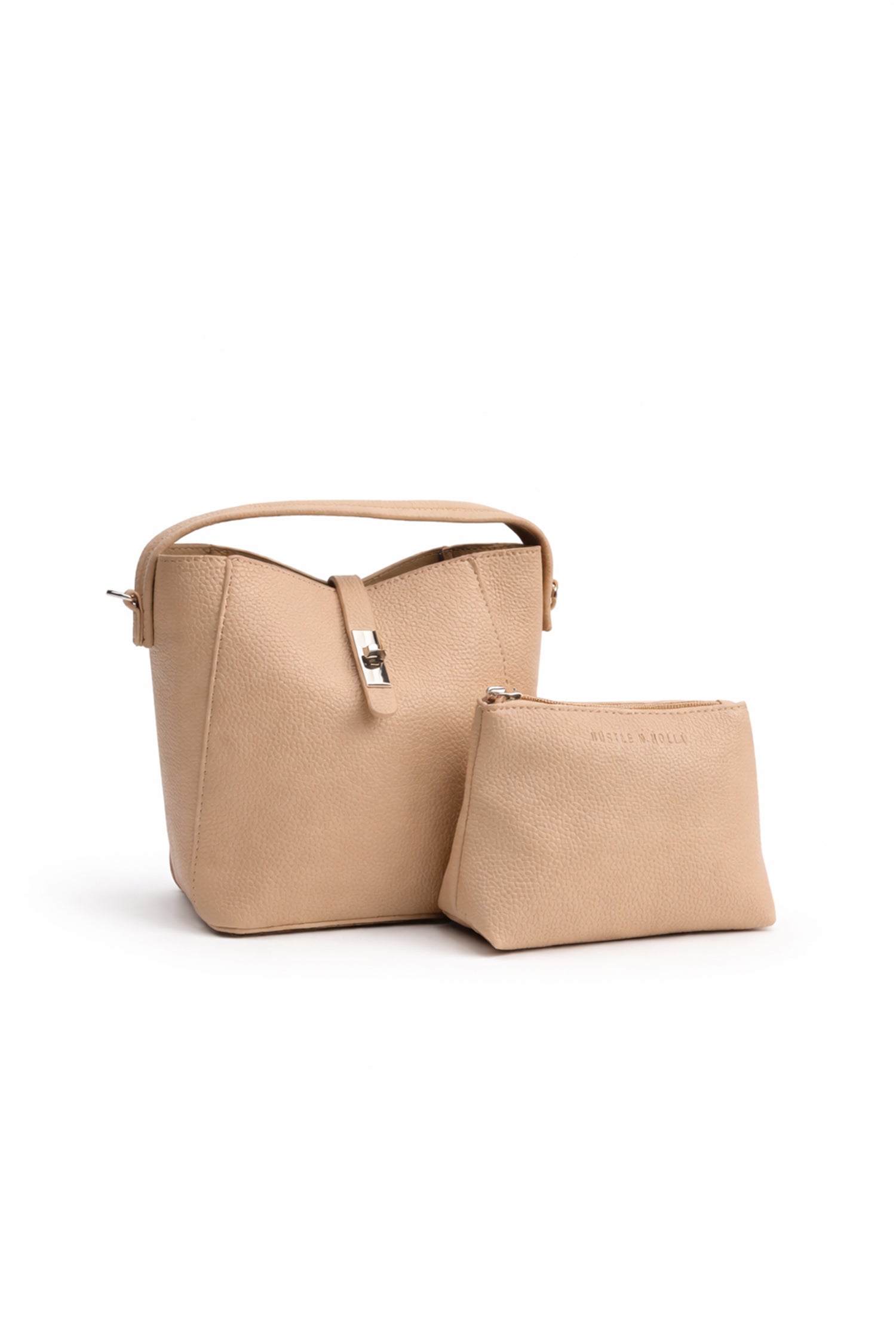 Pink Structured Bucket Bag with Detachable Pouch