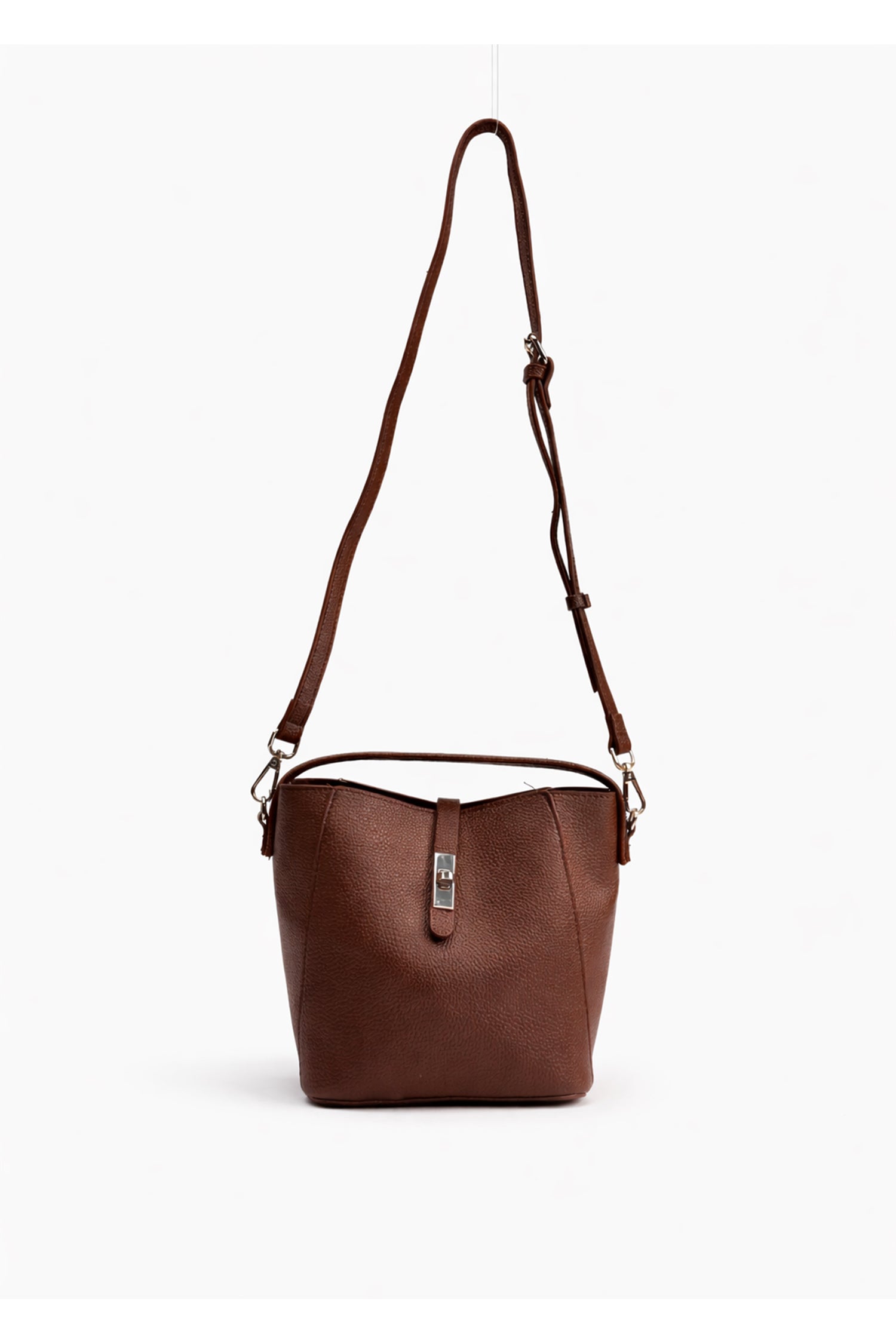 Brown Structured Bucket Bag with Detachable Pouch - Hustle N Holla