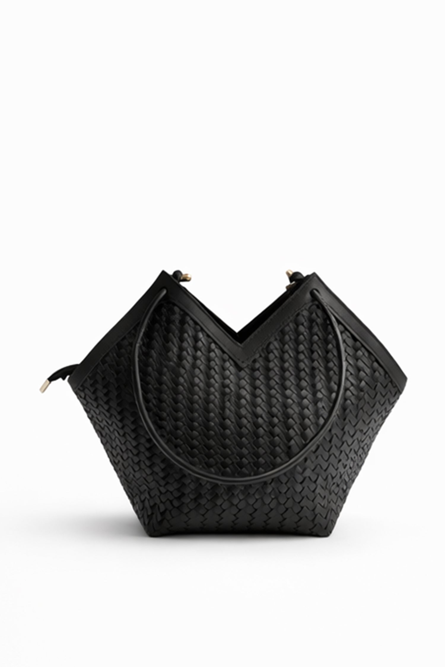 Black Woven Structured Tote Bag