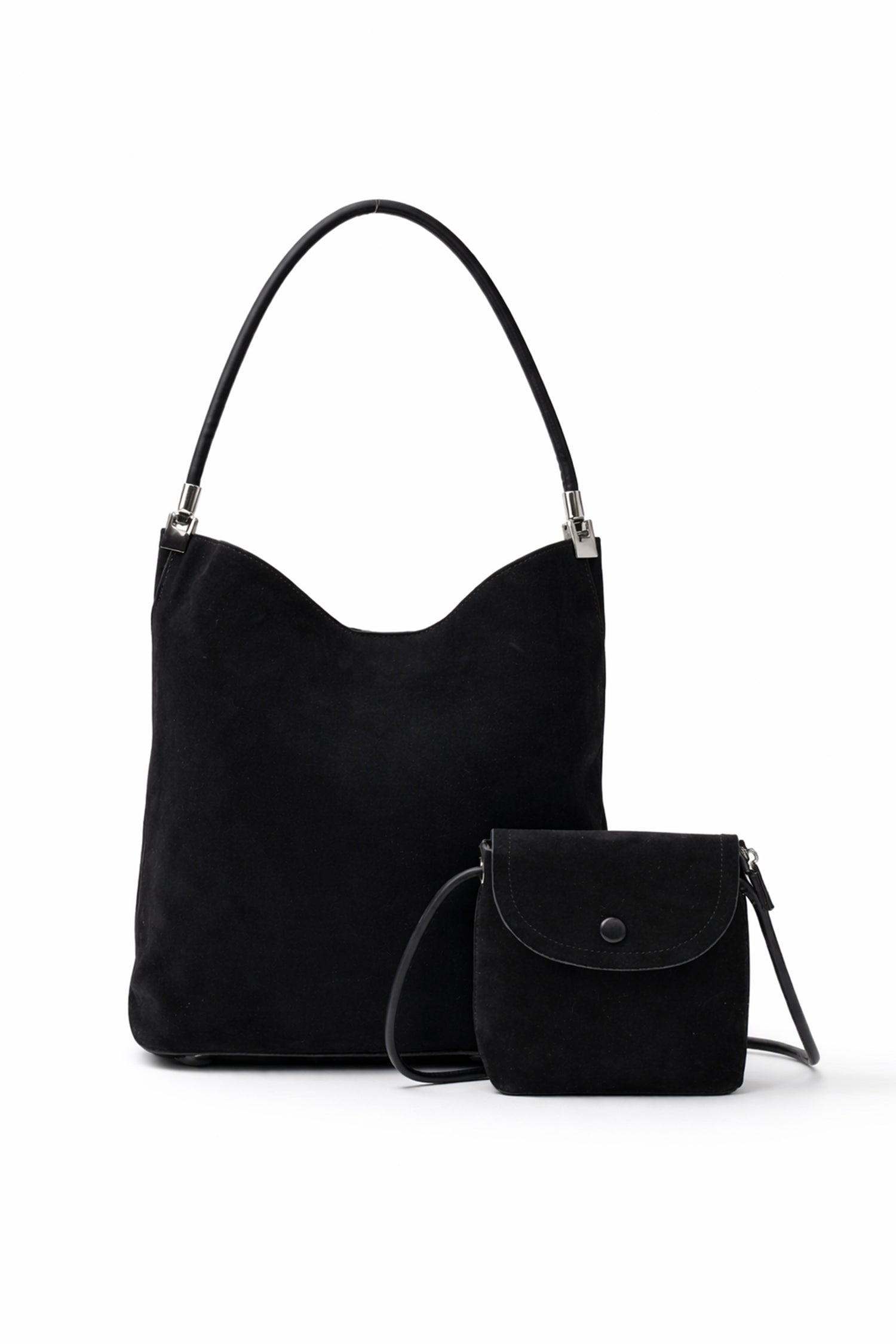 Black Slouchy Shoulder Tote with Matching Crossbody Pouch