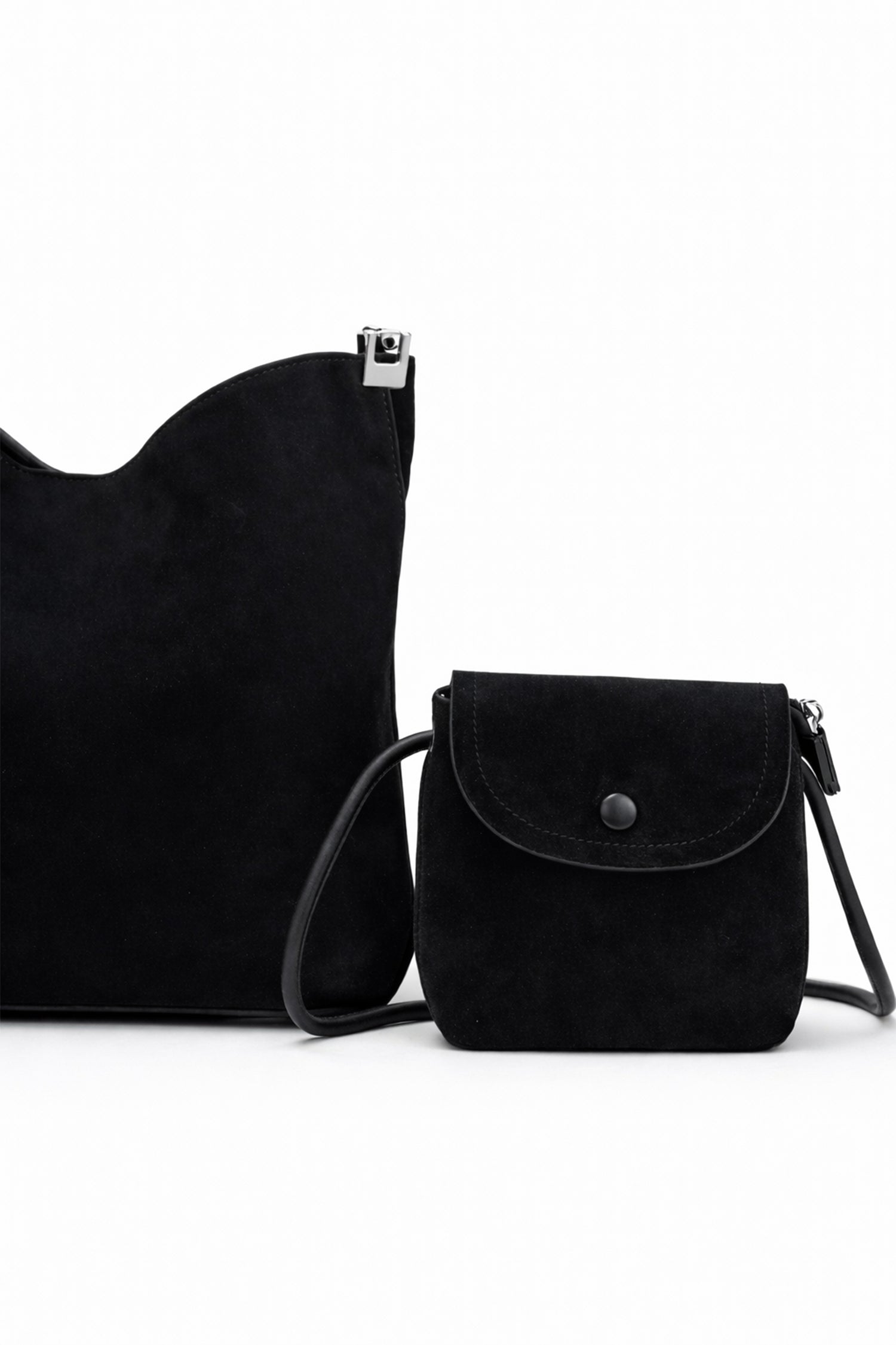 Black Slouchy Shoulder Tote with Matching Crossbody Pouch