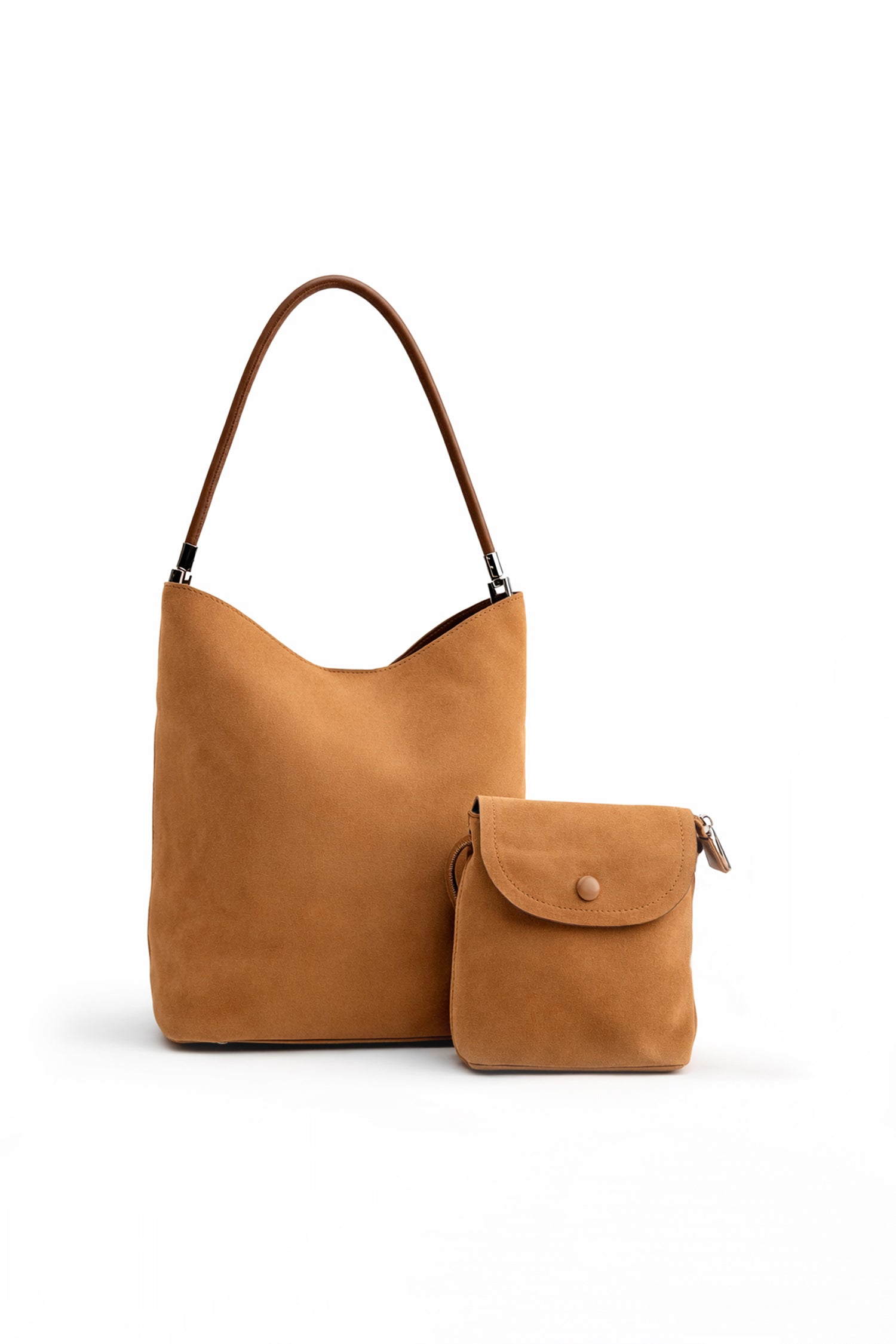 Camel Slouchy Shoulder Tote with Matching Crossbody Pouch - Hustle N Holla