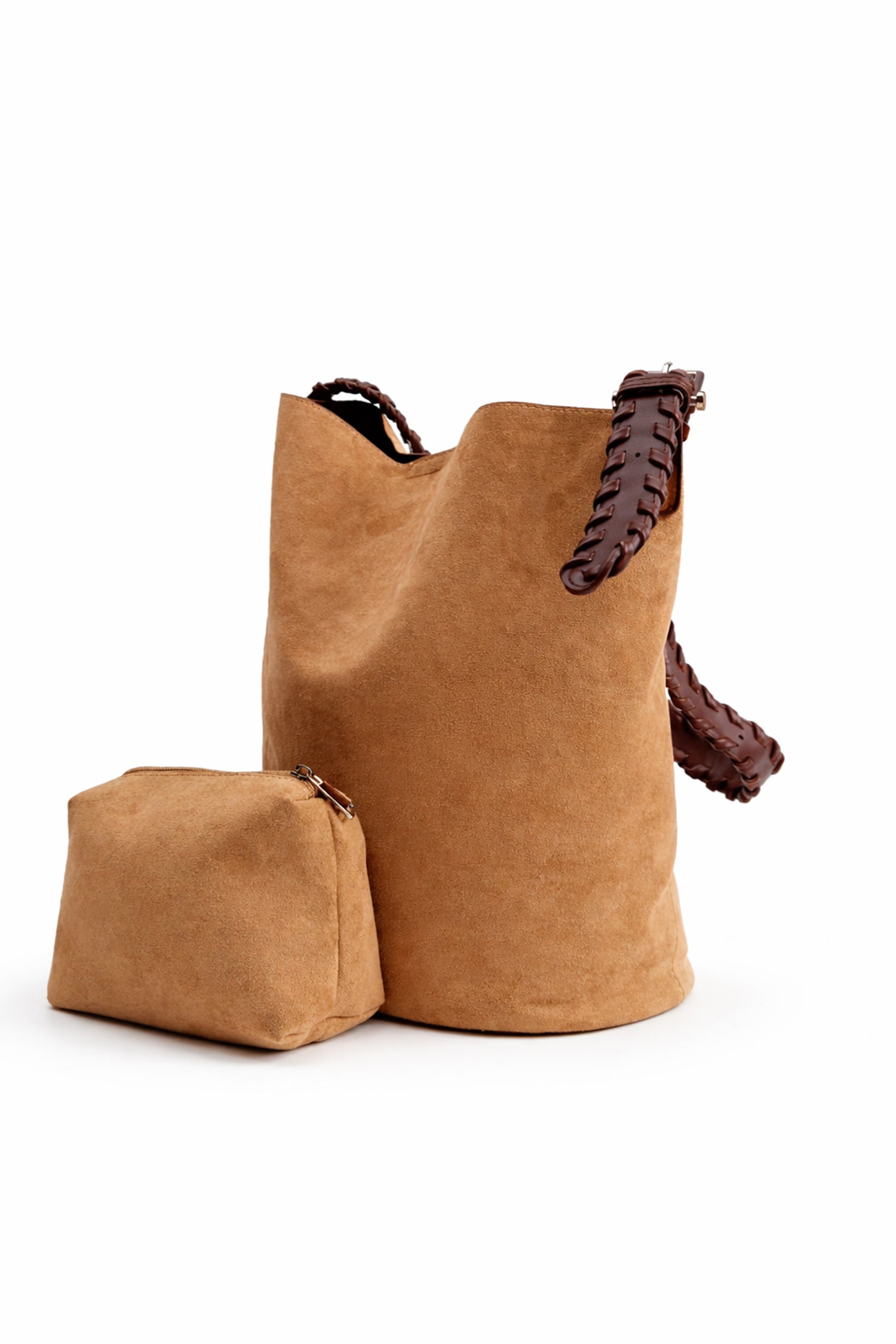 Cream Slouchy Bucket Bag with Matching Pouch