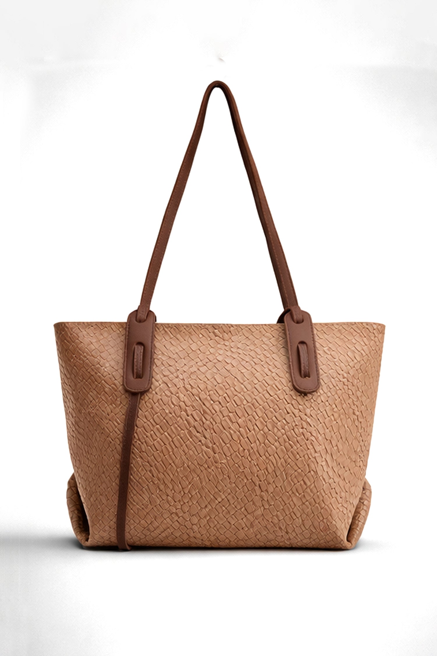 Beige Textured Oversized Tote Bag