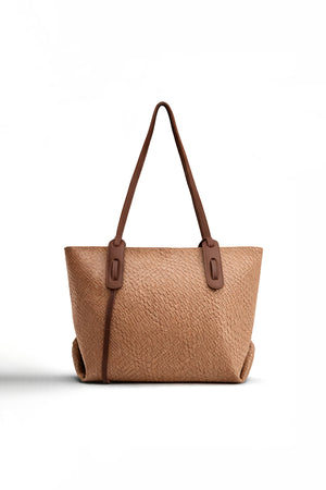 Beige Textured Oversized Tote Bag - Hustle N Holla