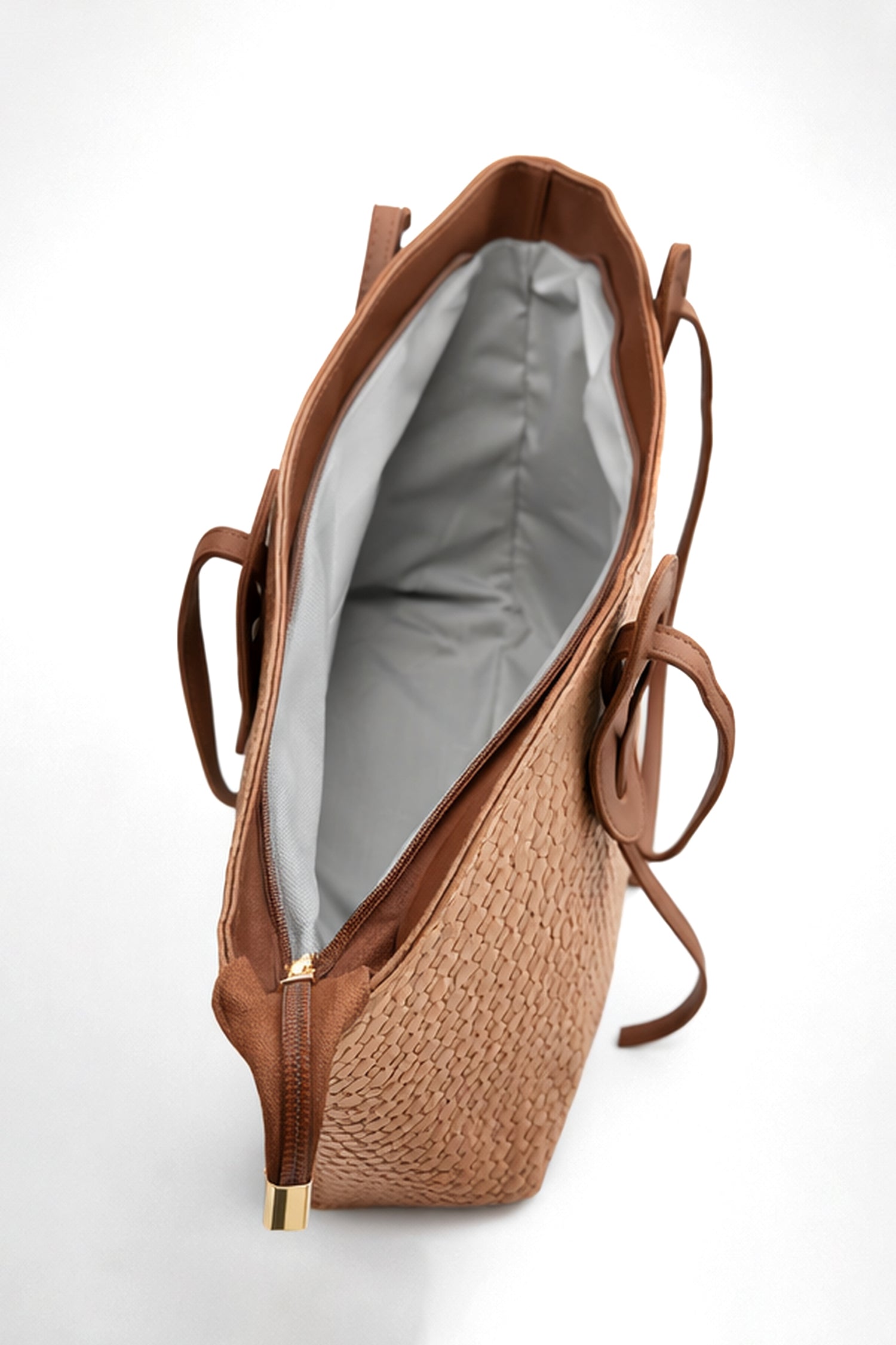 Beige Textured Oversized Tote Bag