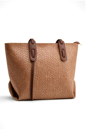 Beige Textured Oversized Tote Bag - Hustle N Holla