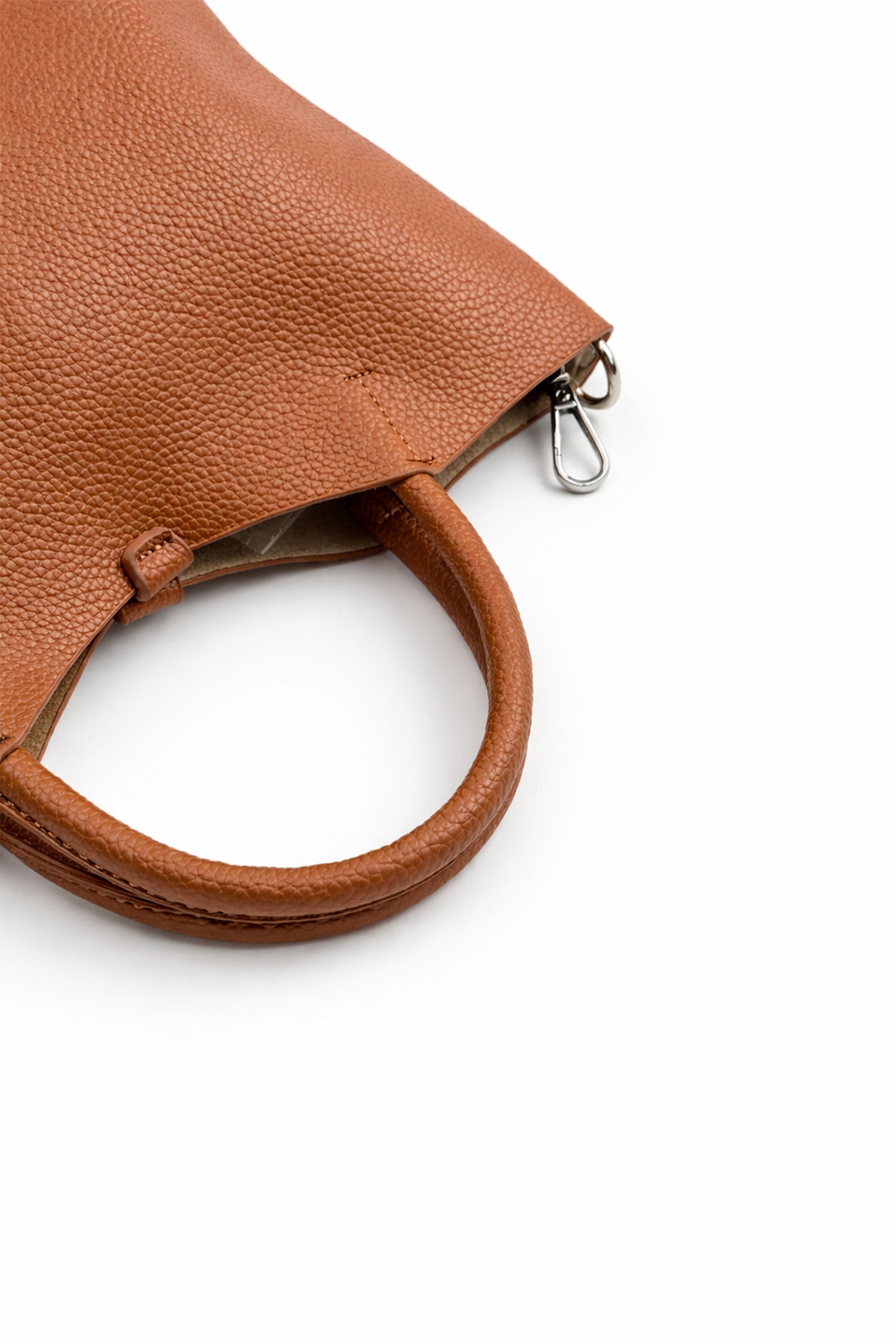 Tan Structured Top Handle Tote Bag