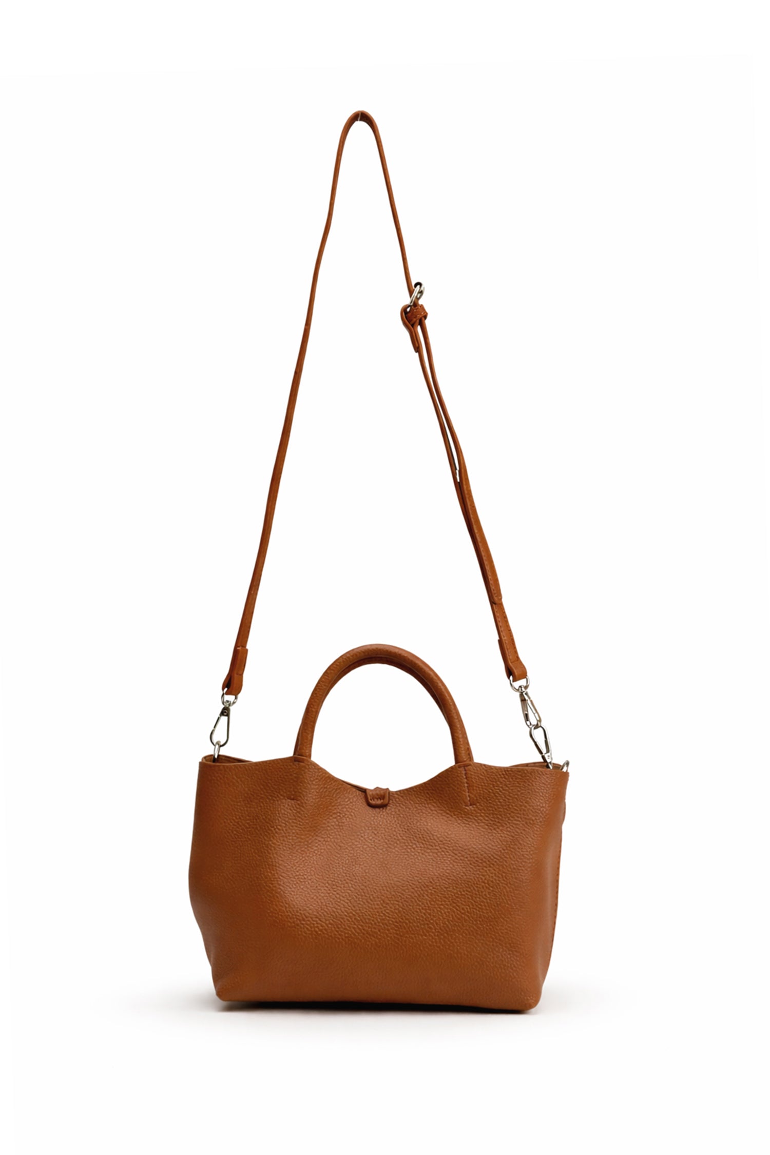 Tan Structured Top Handle Tote Bag