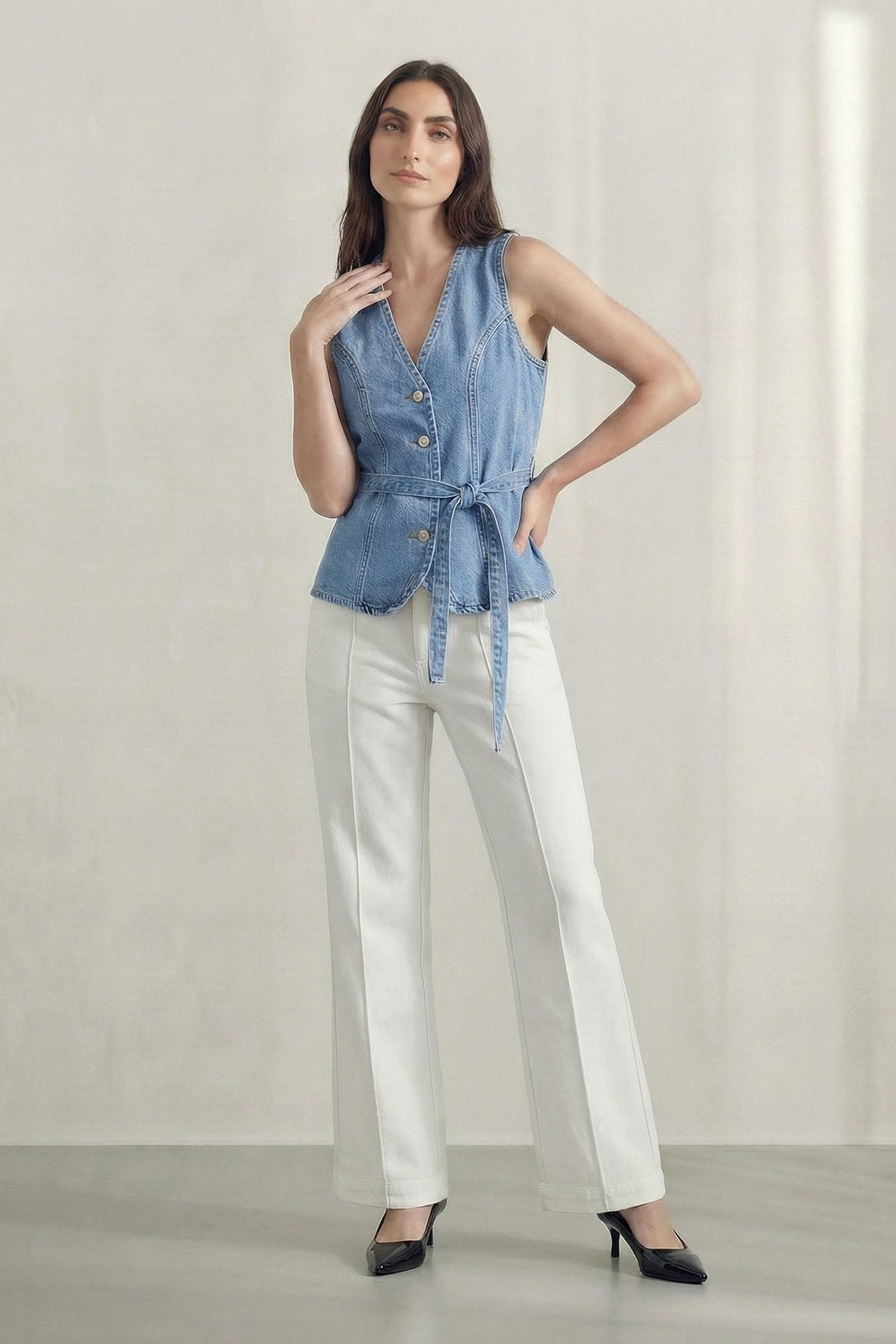 Off White High Rise Tailored Fit Wide Leg Jeans - Hustle N Holla