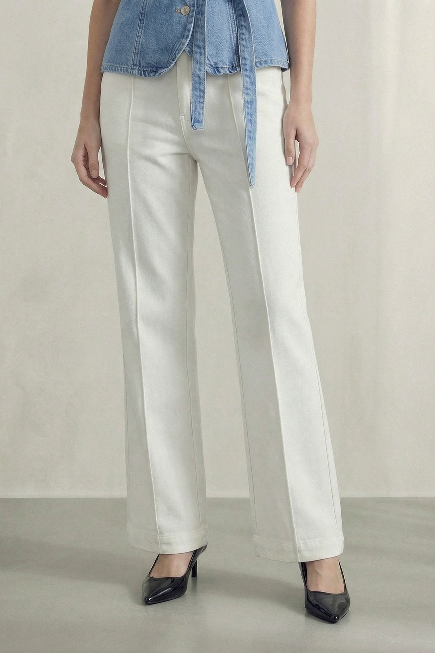 Off White High Rise Tailored Fit Wide Leg Jeans - Hustle N Holla