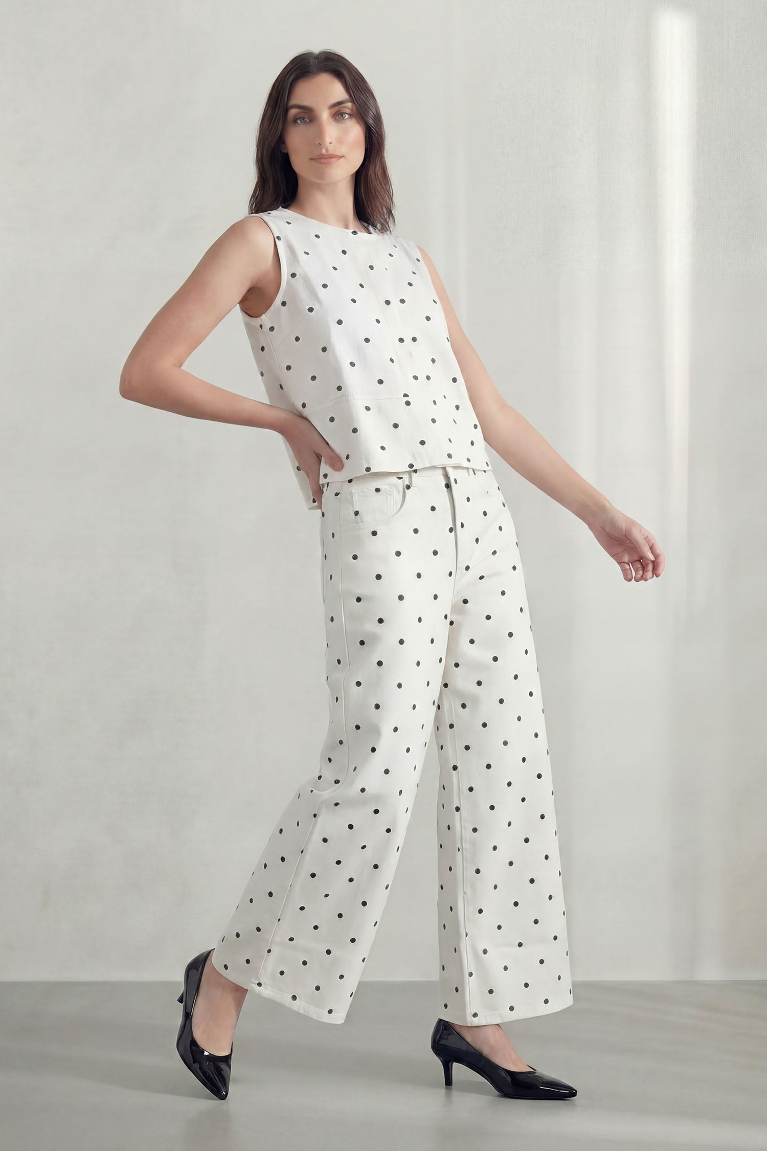 Polka Dot Mid Rise Wide Leg Jeans - Hustle N Holla