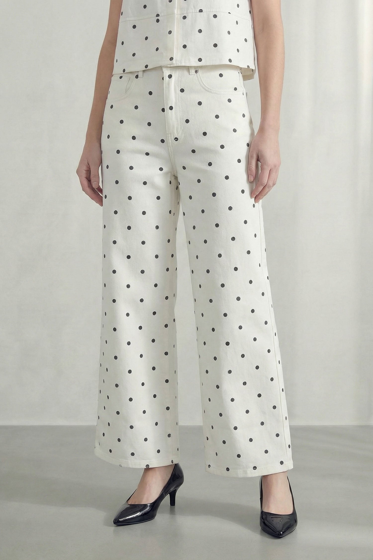 Polka Dot Mid Rise Wide Leg Jeans - Hustle N Holla