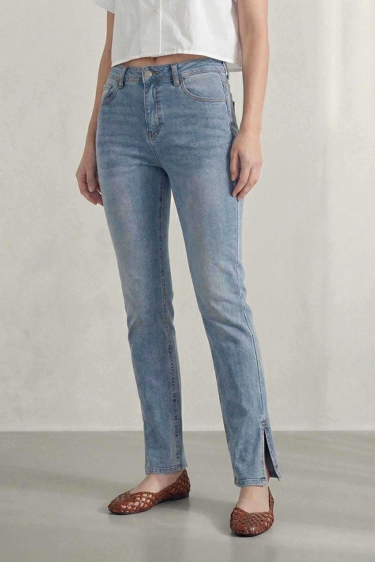 Acid Blue High Rise Split Hem Slim Flared Jeans - Hustle N Holla