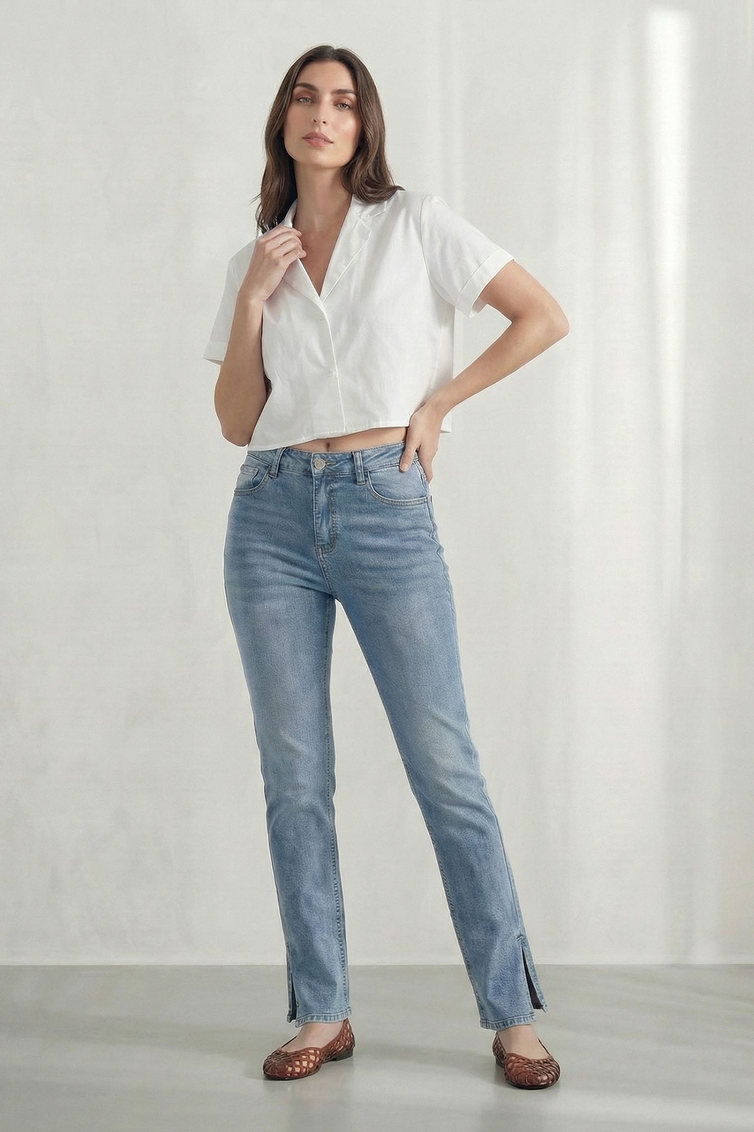 Acid Blue High Rise Split Hem Slim Flared Jeans - Hustle N Holla