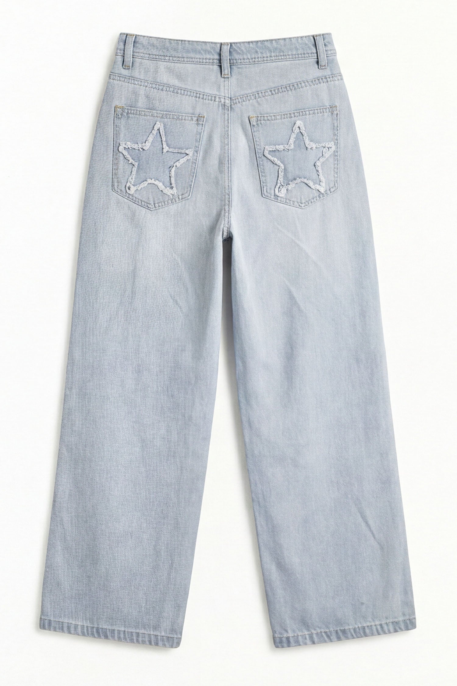 Star Detail Light Blue Mid Rise Wide Leg Jeans - Hustle N Holla